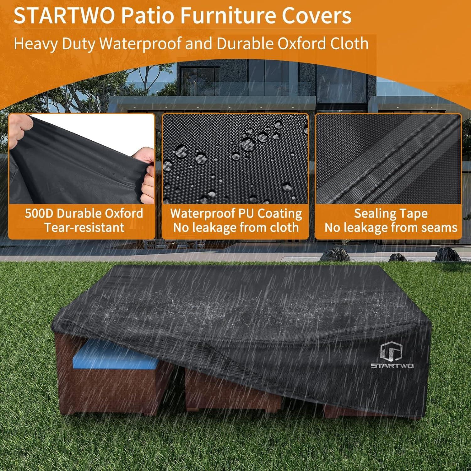 Patio Furniture Covers Waterproof, Outdoor Furniture Set Cover For 7-12 Seats Sectional Sofa Anti-UV Tear-Resistant 500D Heavy Duty, Patio Table Cover,( Black)