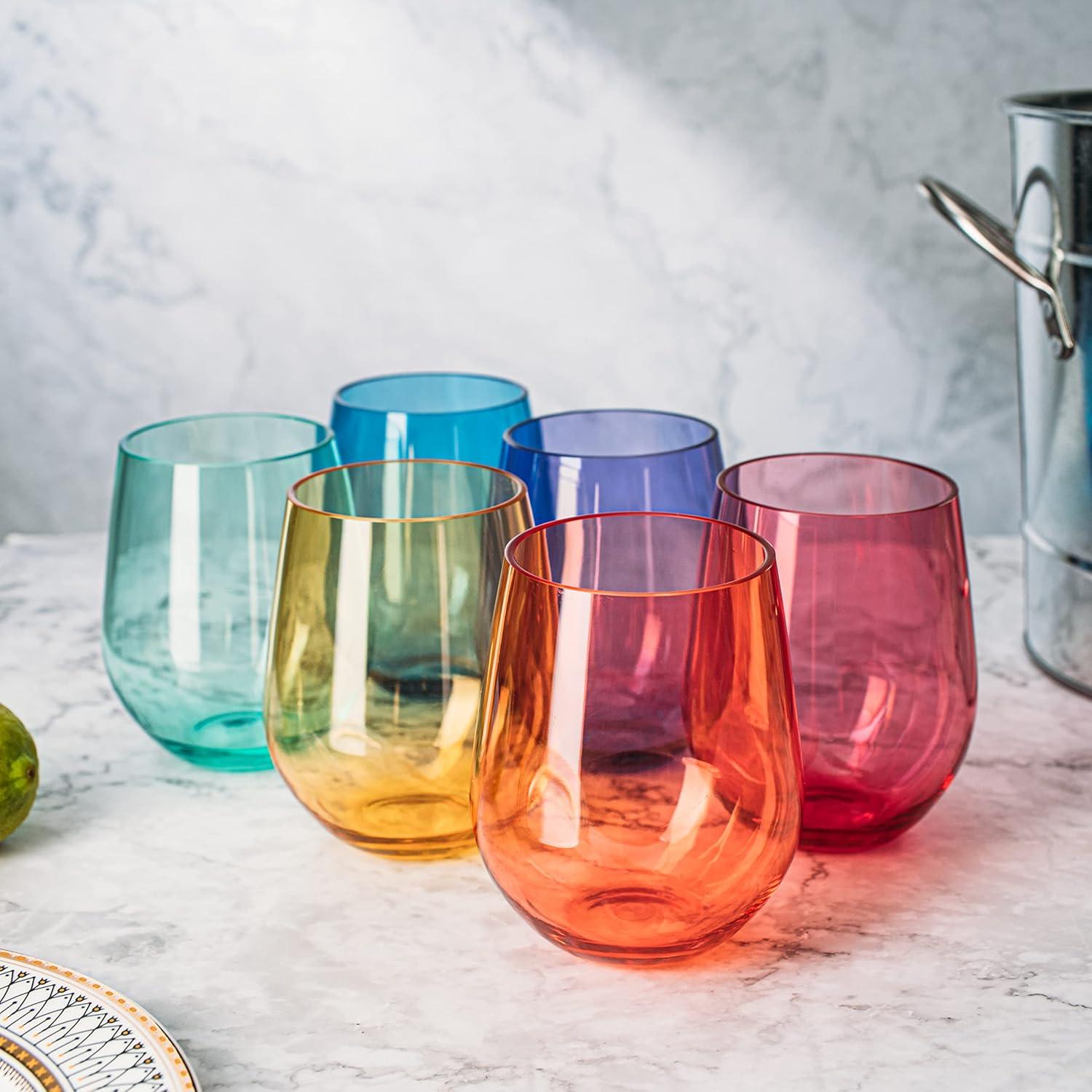 Multicolor Acrylic Stemless Shatterproof Wine Glasses Set of 6