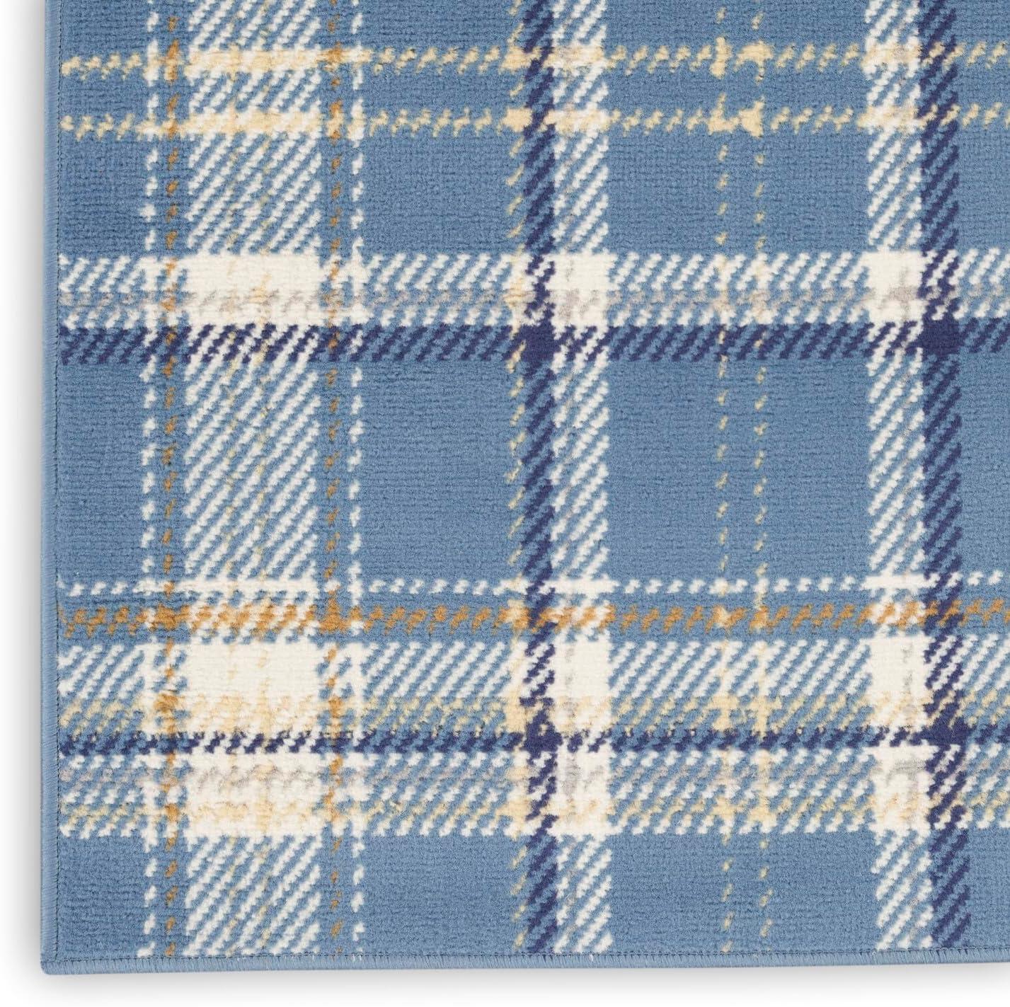 Blue Plaid 5' x 7' Hand-Knotted Synthetic Reversible Rug