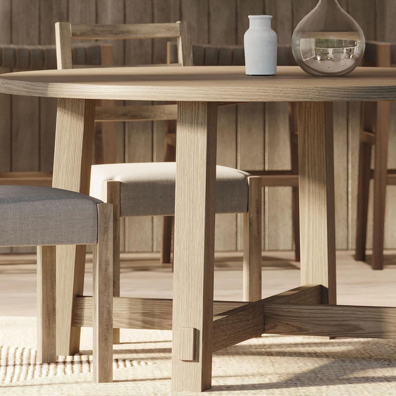 Weathered Grey Round Reclaimed Wood Dining Table with Cross Legs