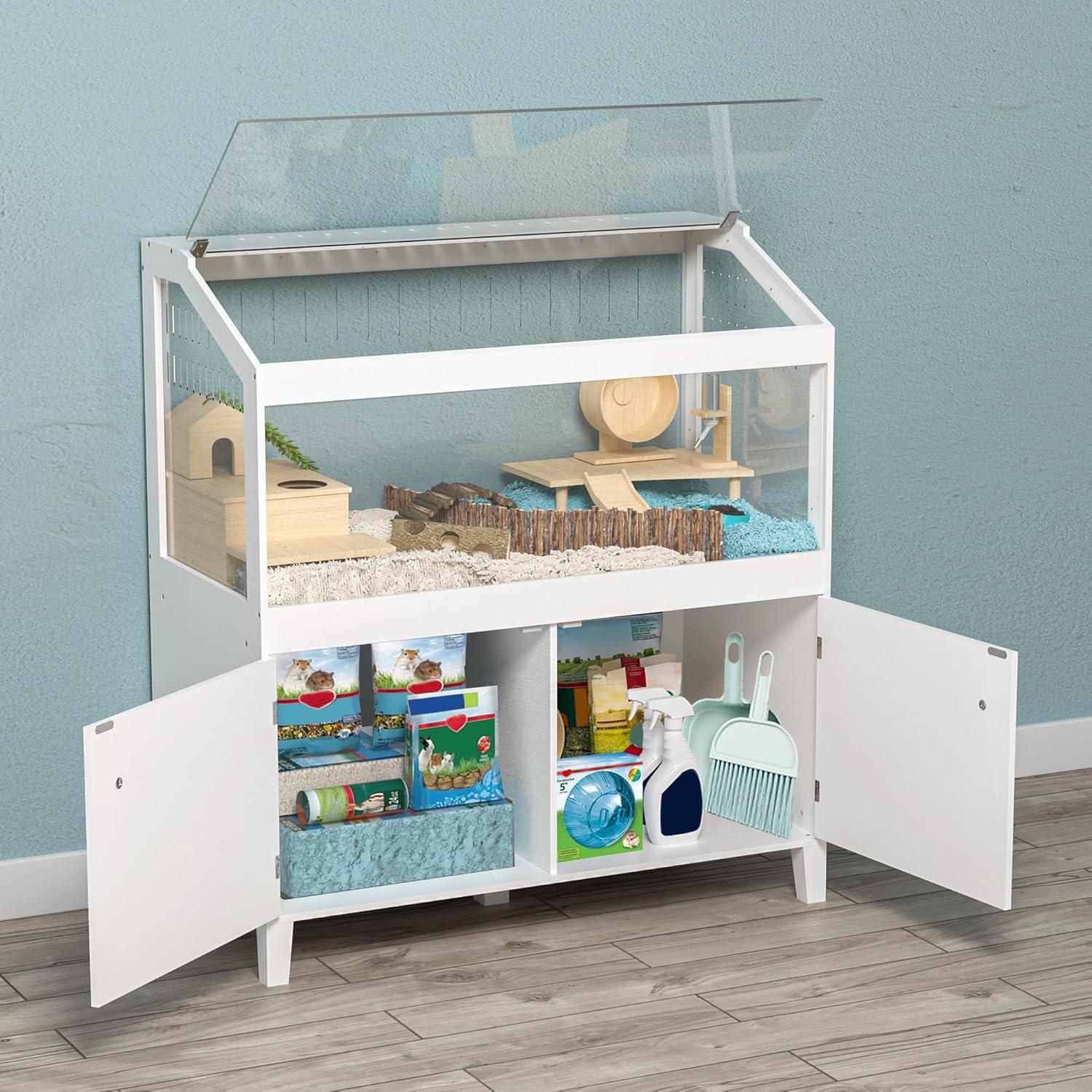 GDLF Hamster Cage with Storage Cabinet Small Animal, Large Habitat for Hedgehog Gerbil & Rat 39.5"x19.7"x43.7"