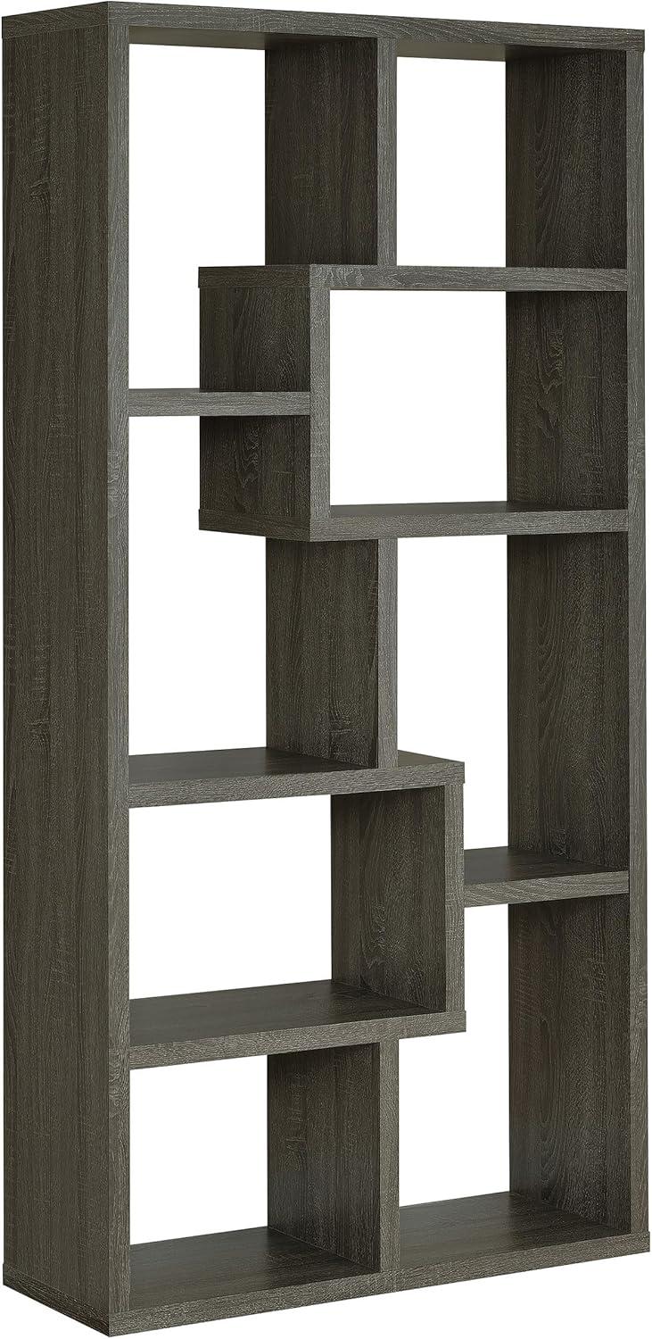 Coaster 10-Shelf Transitional Wood Geometric Bookcase in Gray