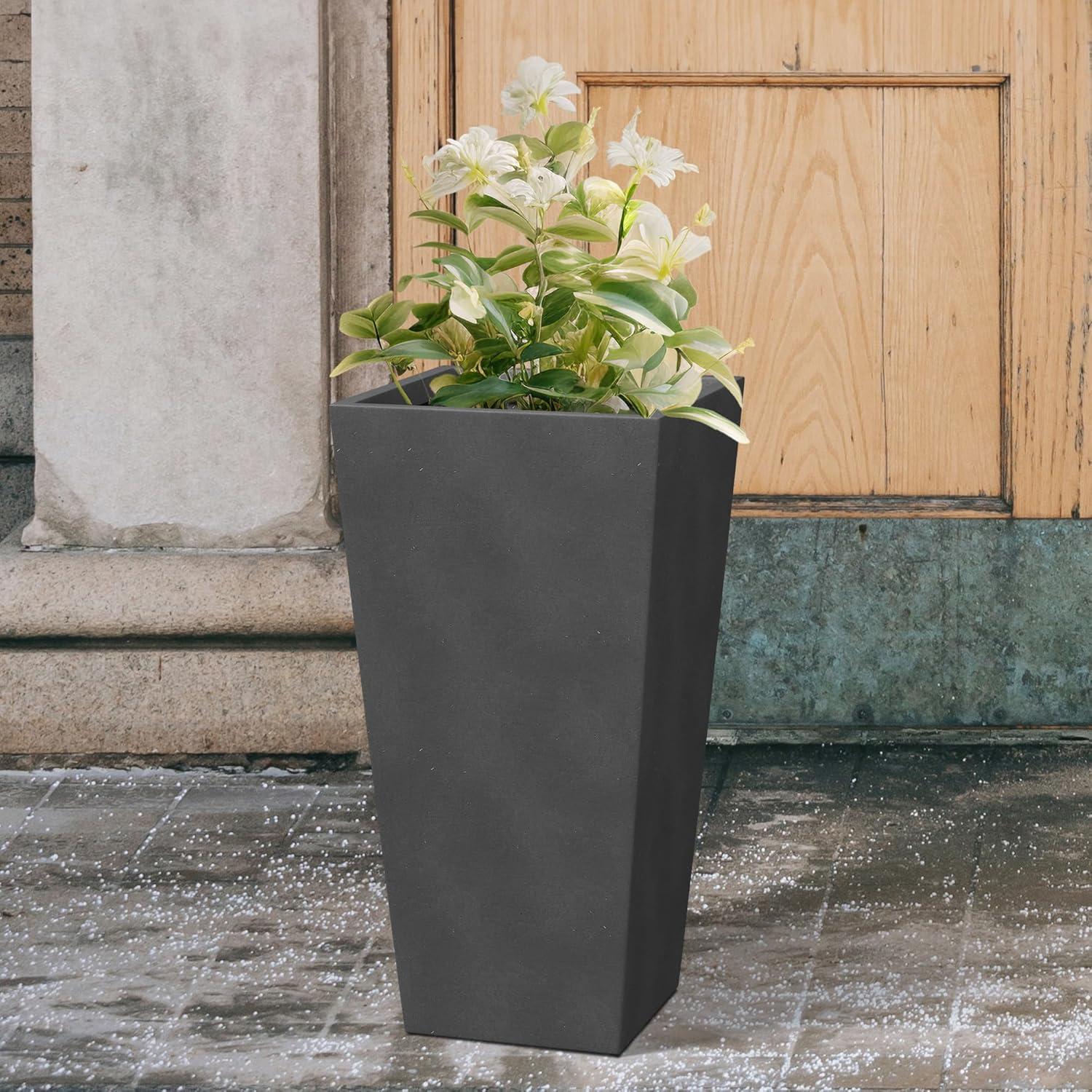 28" Kante Lightweight Concrete Modern Tapered Tall Square Outdoor Planter Black - Rosemead Home & Garden, Inc