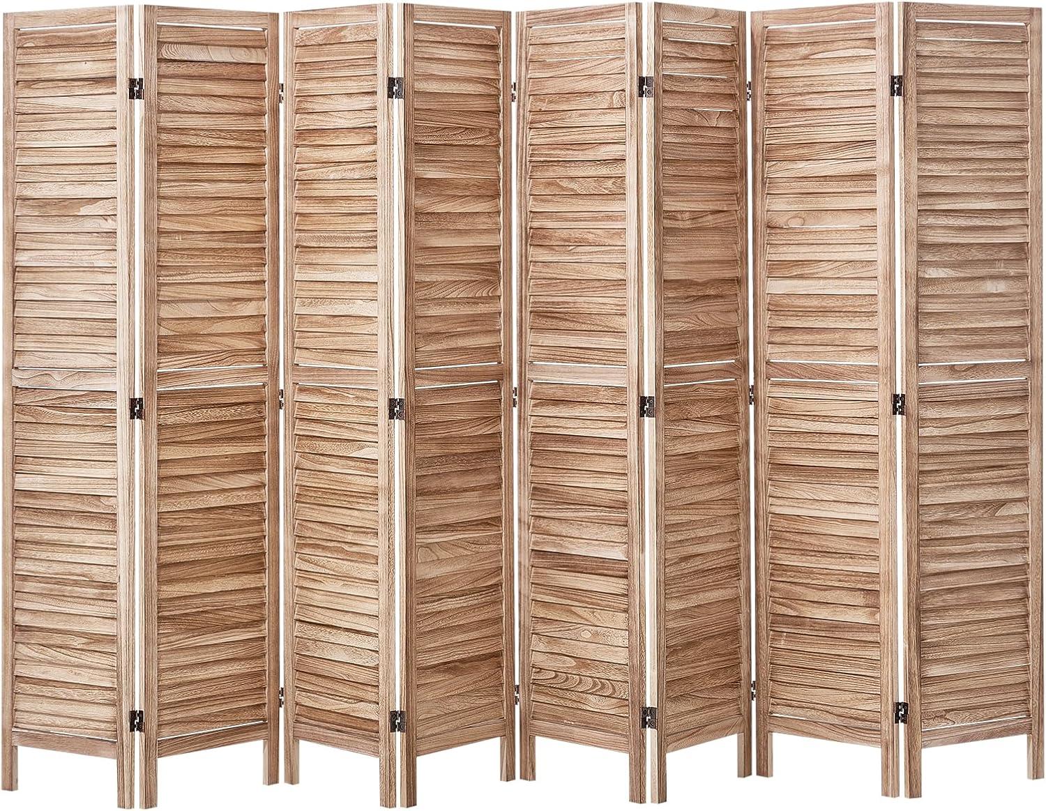 Wood Room Divider, 8 Panel Wood Folding Privacy Screen, 66.9 in. Tall Indoor Louvered Wooden Partition, Portable