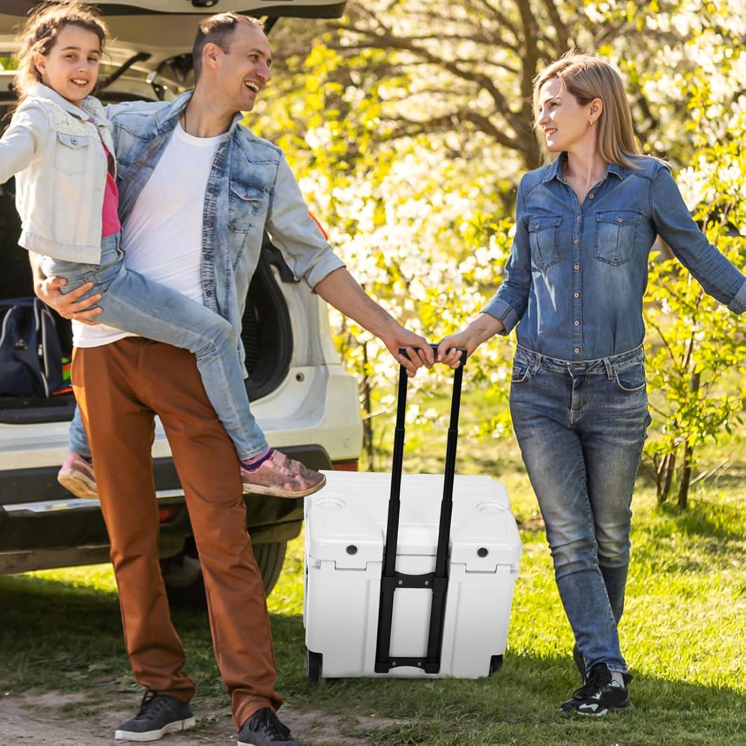 MADOG 42 Quart Towable Ice Chest with Cup Holder and Wheels, Holds Up to 72 Cans, Outdoor Picnic Camping Hard Cooler, White