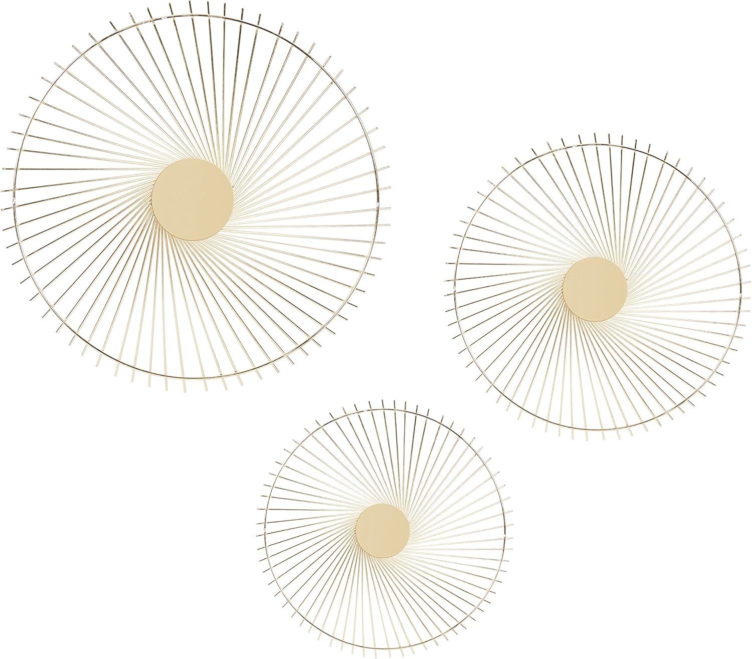 Gold Circular Metal Sunburst Wall Sculpture Set of 3