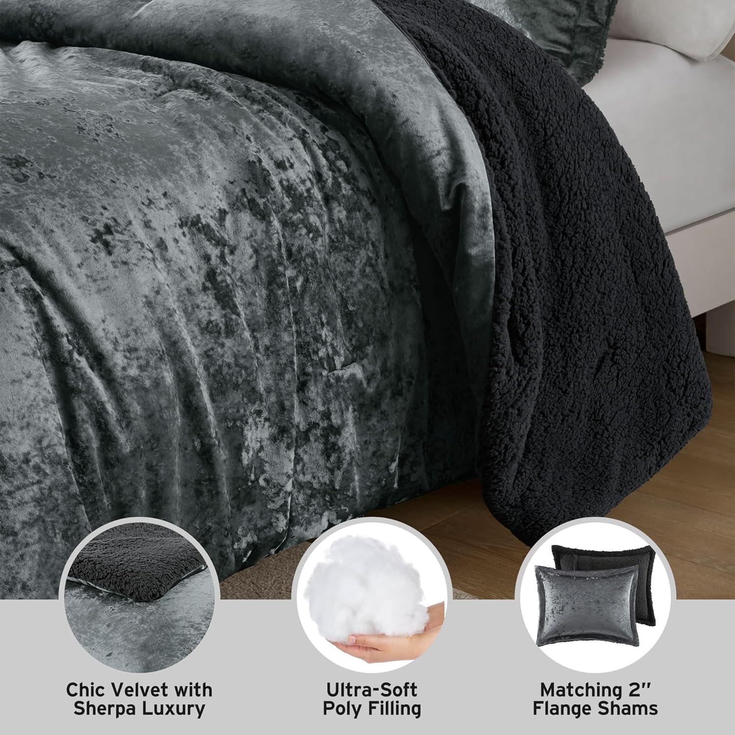 Mira Crushed Velvet Sherpa Reversible Comforter Set