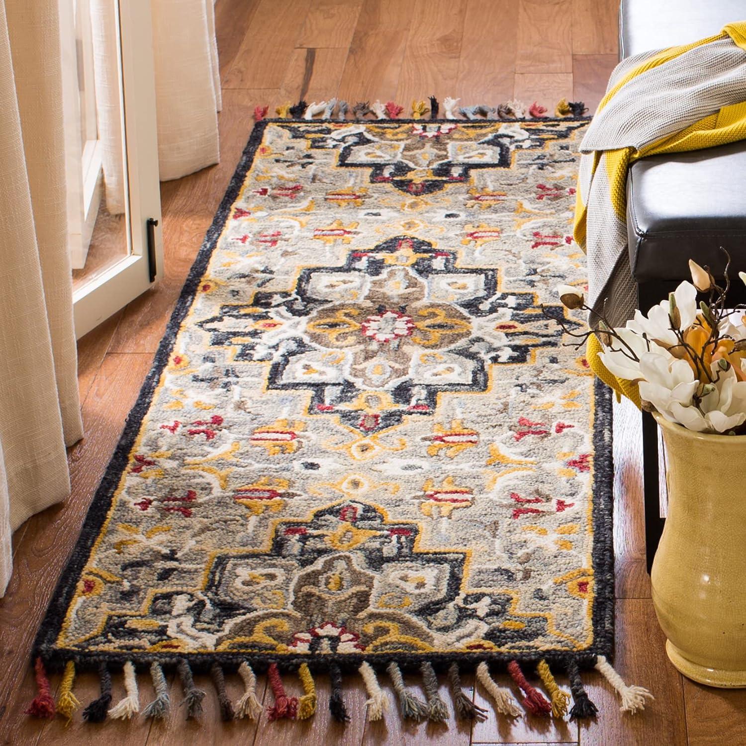 Aspen Gray and Charcoal Wool Floral Runner Rug