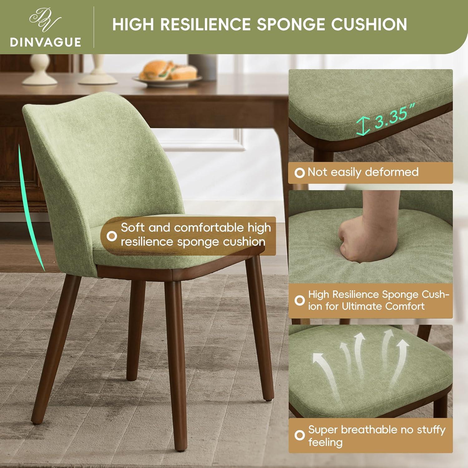 Dining Chairs Set of 2,Fabric Upholstered and Solid Wood Legs,Modern Room Dining Chairs,Thick Cushions Seat,Easy Assembly for Dining Room Living Room Bedroom Kitchen(Green)