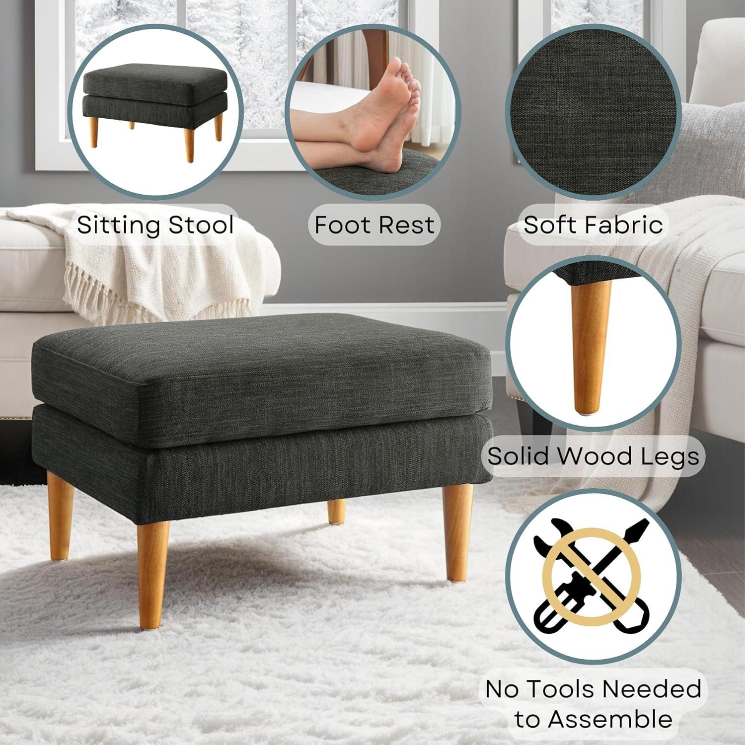 Convenience Concepts Designs4Comfort No Tools Marlow Mid Century Ottoman