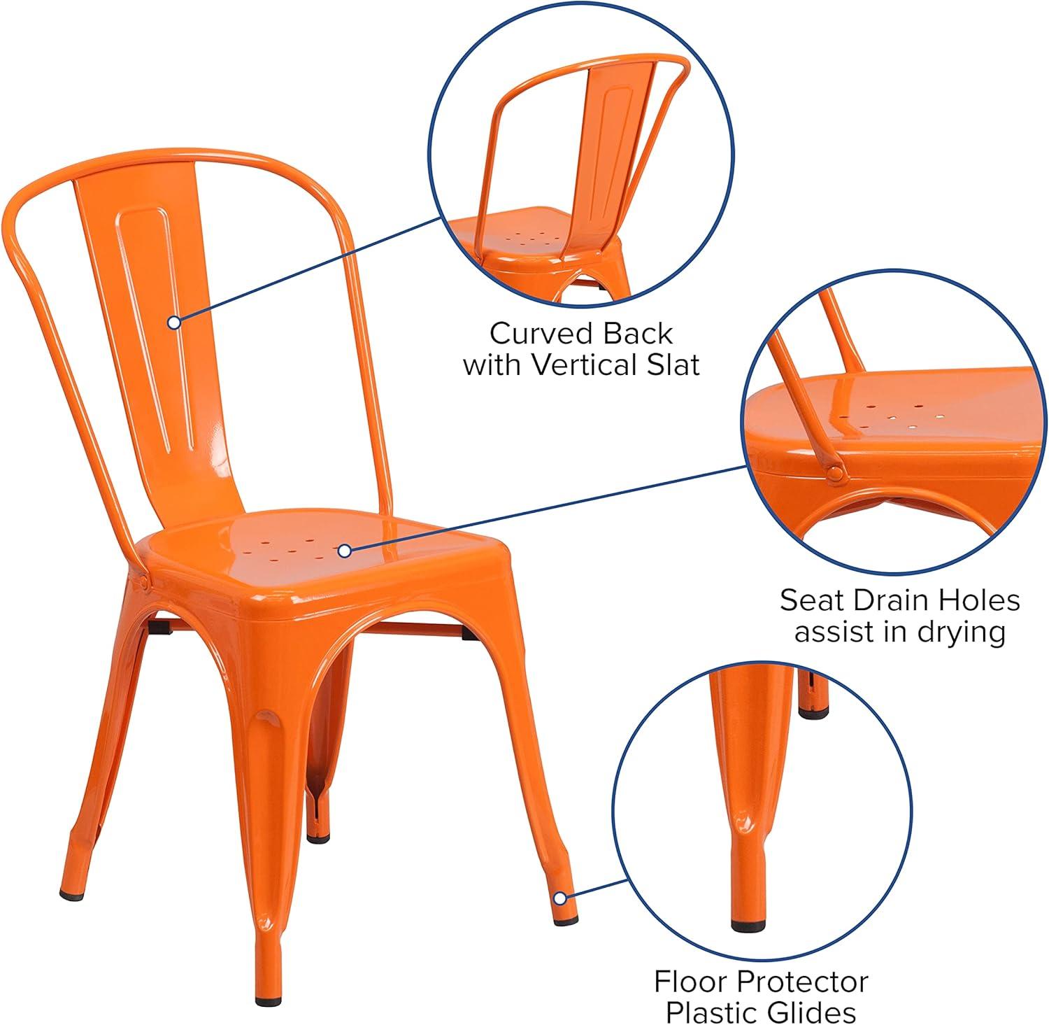 Emma + Oliver Orange Metal Stackable Indoor-Outdoor Dining Chair