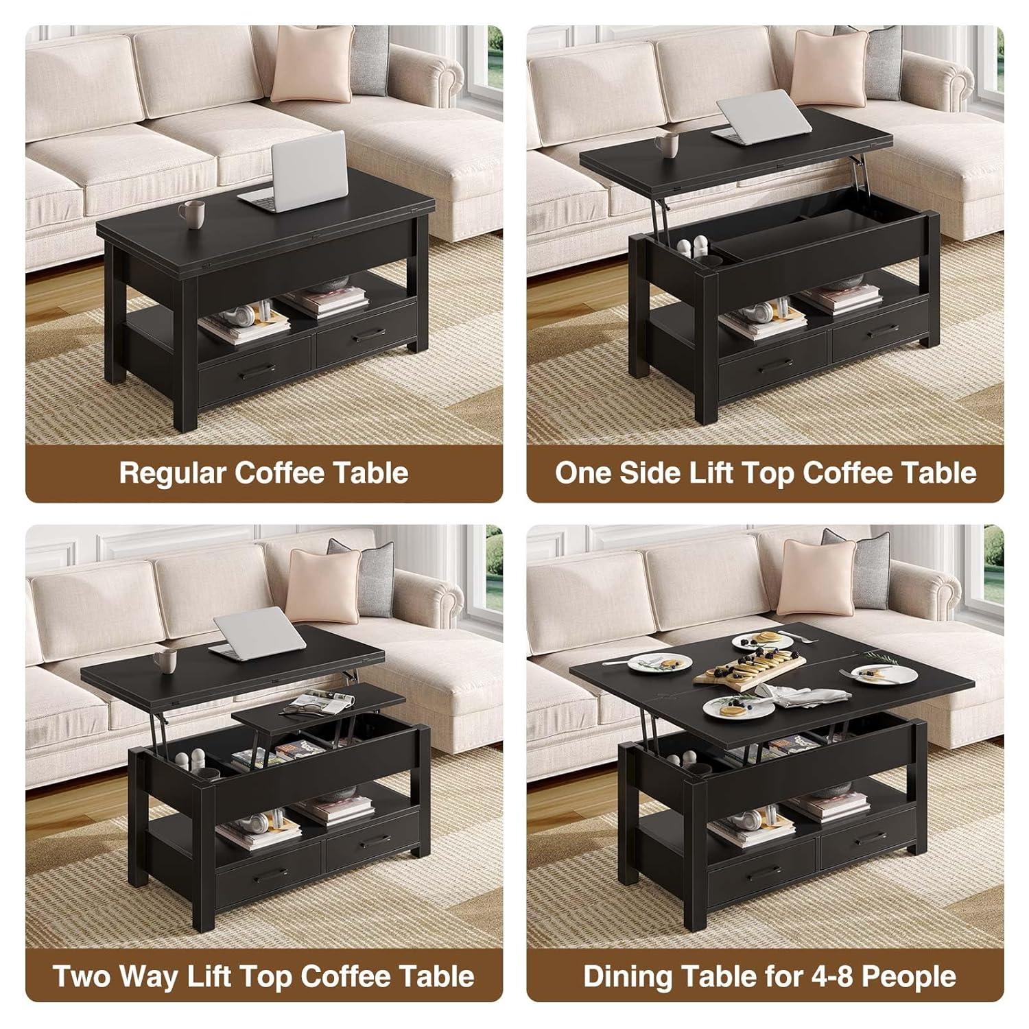 17 Stories Lift Top Coffee Table, Multi-Function Convertible Coffee Table With Storage Compartment&Drawers, Coffee Table For Living Room Converts To Dining Table, Computer Desk