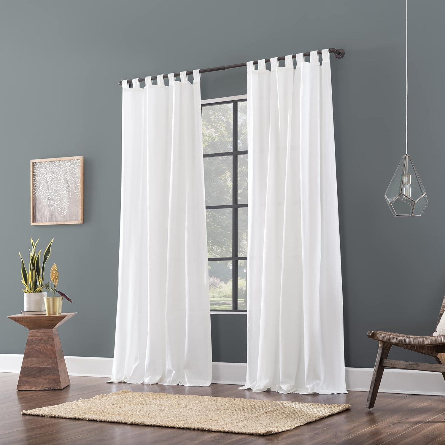 Archaeo Light Filtering Linen Cotton Blend Tab Top Curtain Panel White