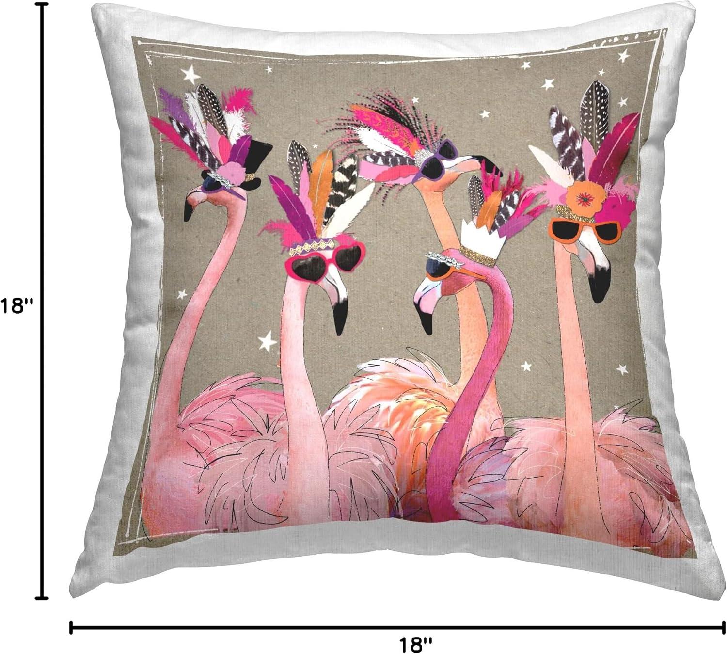 Stupell Industries Fancy Feathers Pink Flamingos Trendy Accessories Design by Hammond Gower Throw Pillow