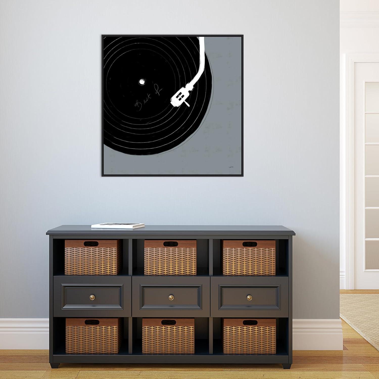 30" x 30" Musical Abstract II Record by Leah York Framed Canvas Wall Art Print - Amanti Art: Modern Lithograph, Polystyrene Frame