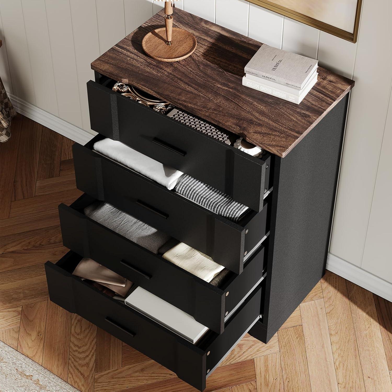 Ebern Designs Farmhouse Cherry Red Curved Tall 4 Drawers Dresser for Bedroom, 4 Chest of Drawers for Closet