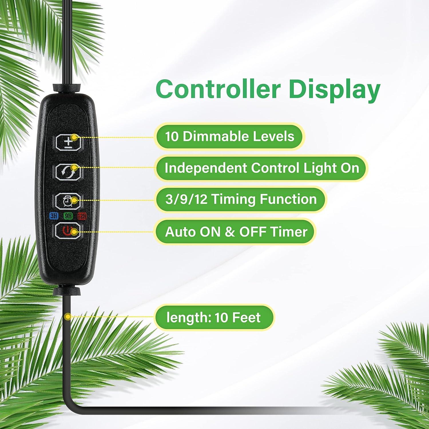 iPower 60W Full Spectrum LED Plant Grow Light Strips for Indoor Plants with Auto ON/Off 3/9/12H Timer, 10 Dimmable Levels 48 LEDs Per Tude, for Hydroponics Succulent, 4 Tubes, Yellow
