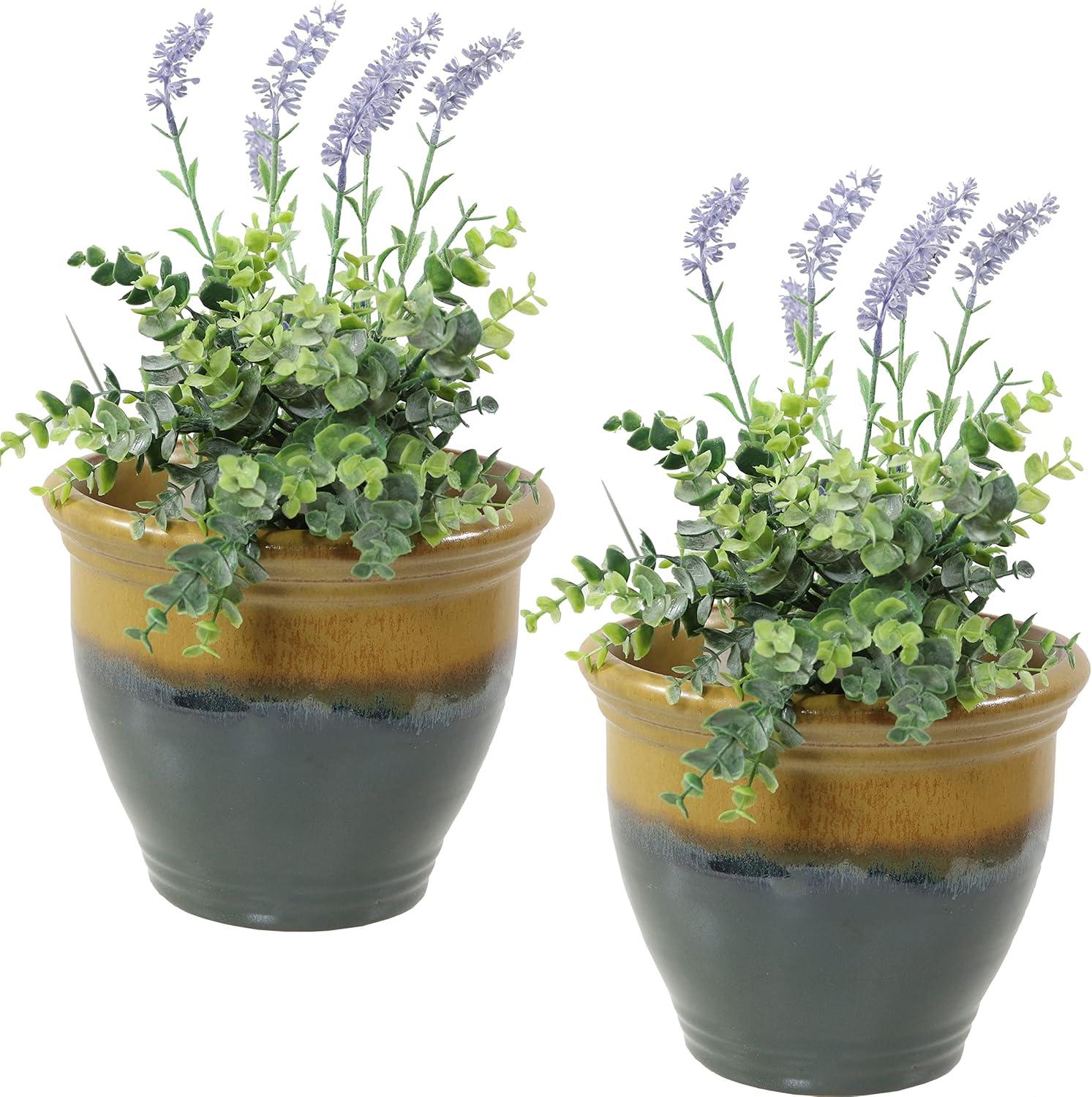 Sunnydaze Studio Outdoor/Indoor High-Fired Glazed UV- and Frost-Resistant Ceramic Planters with Drainage Holes