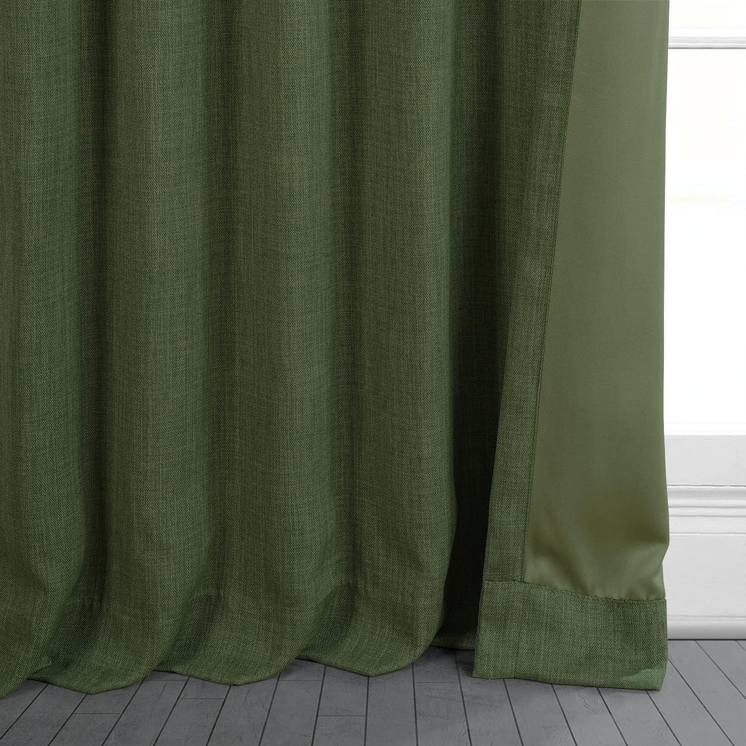 HPD Half Price Drapes Tuscany Green Faux Linen Room Darkening Curtains for Bedroom & Living Room Curtains (1 Panel), Door & Window Curtains 84 inches long, Rod Pocket Curtains, 50W X 84L