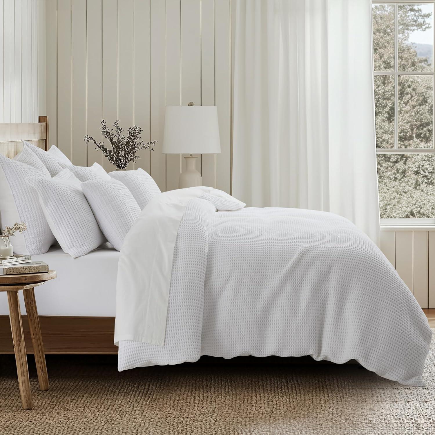 Mills Bright White Duvet Set - One King Duvet and Two King Shams - Levtex Home