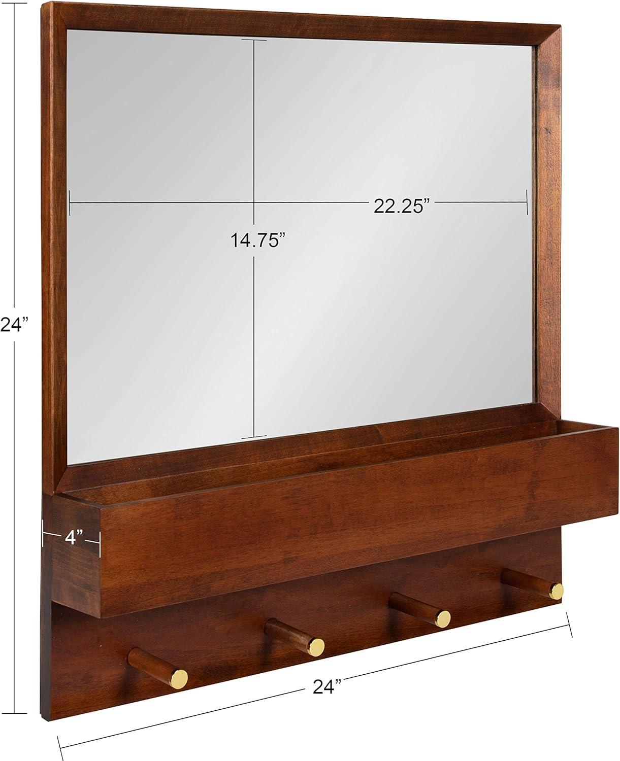 24"x24" Hinter Functional Wall Mirror Walnut Brown - Kate & Laurel All Things Decor: Entryway Organizer, Shelf & Pegs