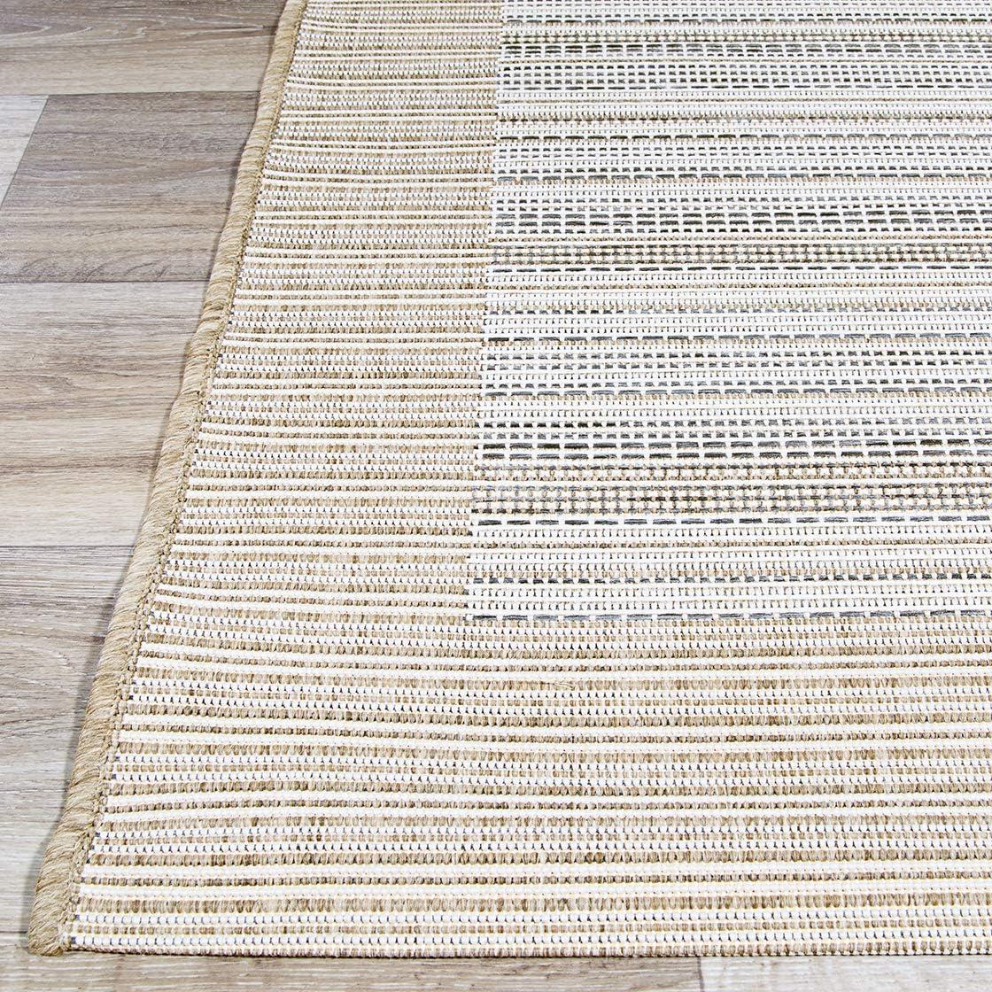 Ivory Stripe Easy-Care Synthetic 6' x 9' Outdoor Rug