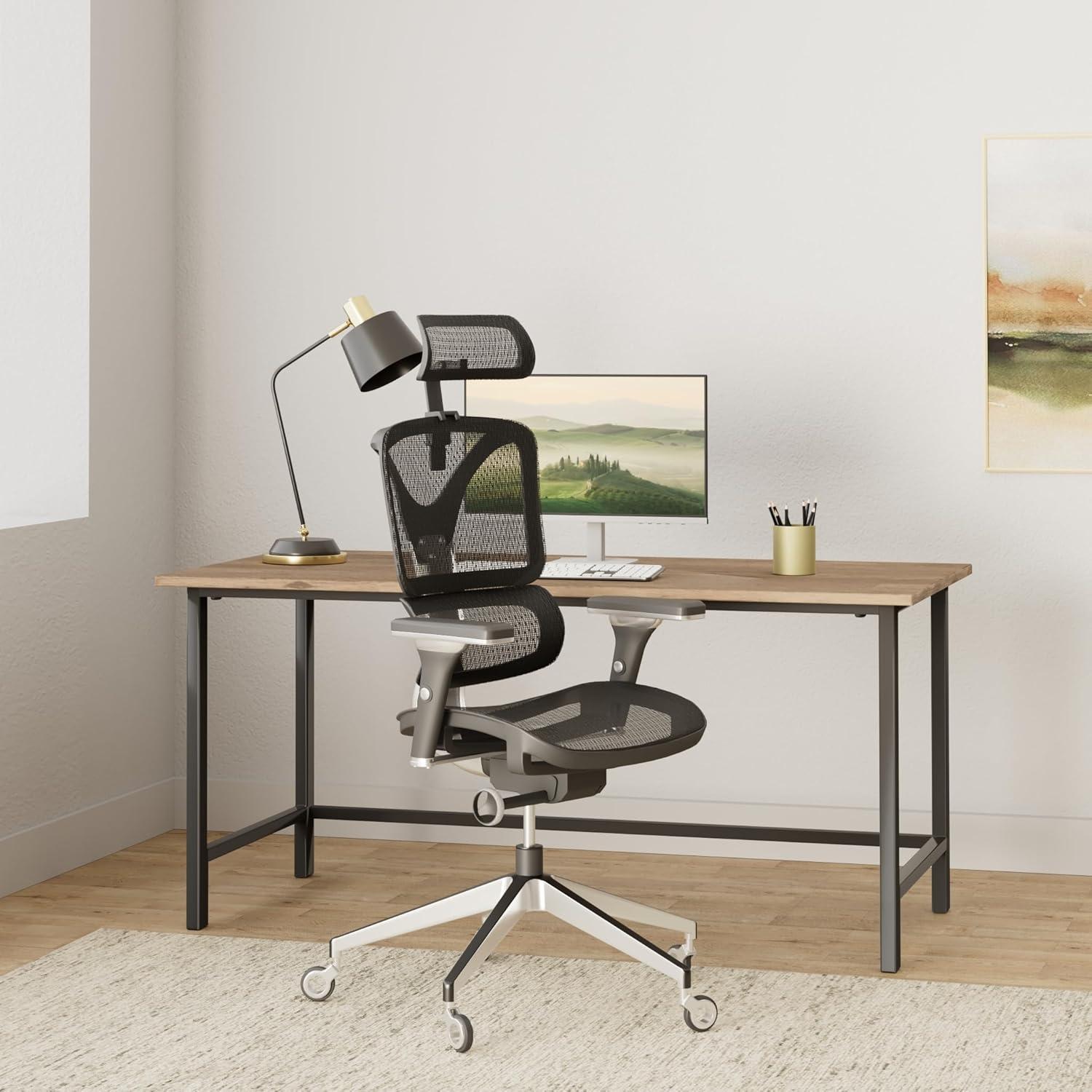 Nouhaus Inc Nouhaus Ergonomic Office Chair Lumbar Support Aluminum Alloy Backrest, Big and Tall Mesh Computer Desk Chair with Adjustable Headrest, 4D Armrest and Premium Wheels
