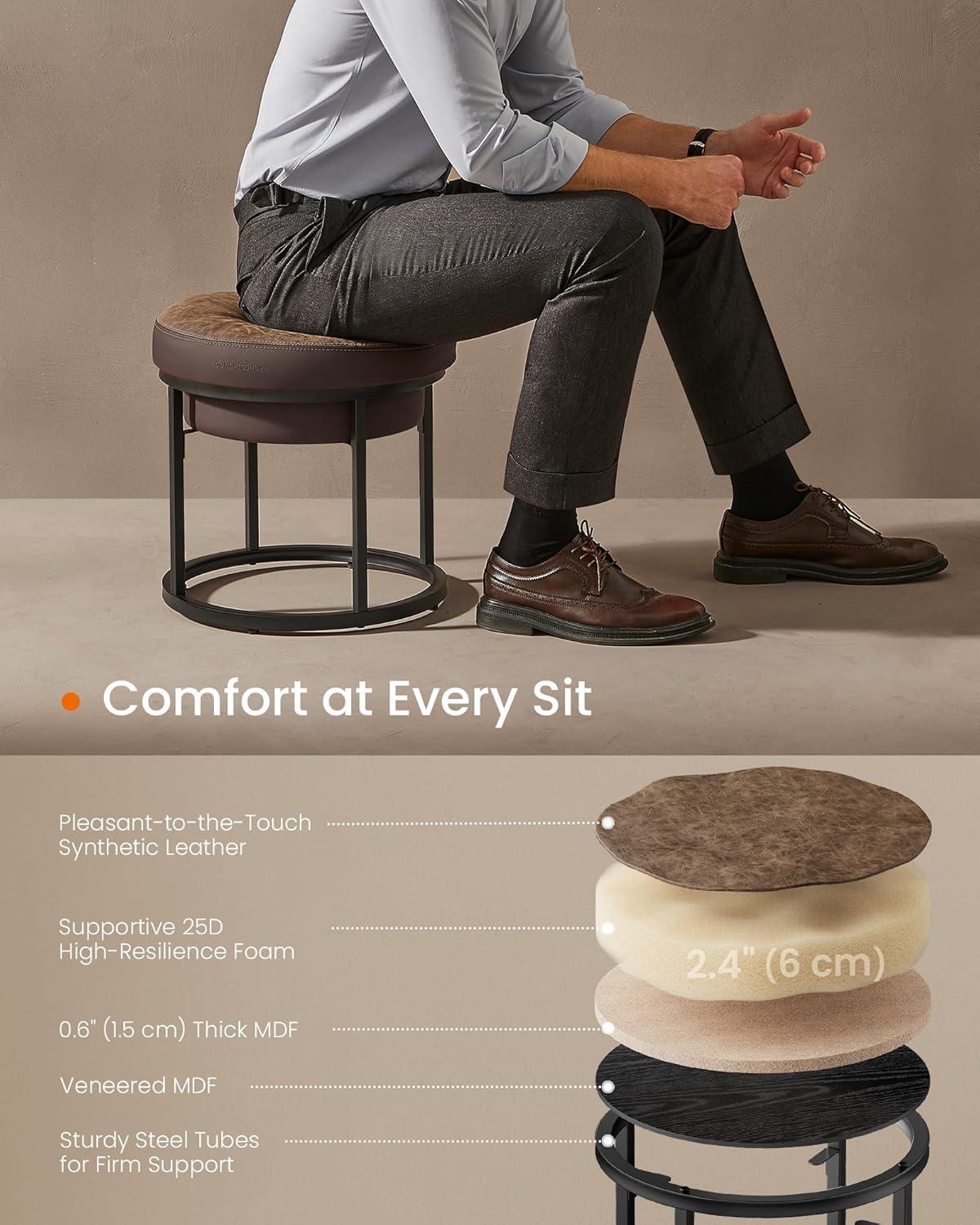 17 Stories Vanity Chair Stool, Footrest, Reversible Top, Side Table, Max. Load 660 Lb, Bedroom Living Room Entryway, Walnut Brown ULOM080K01