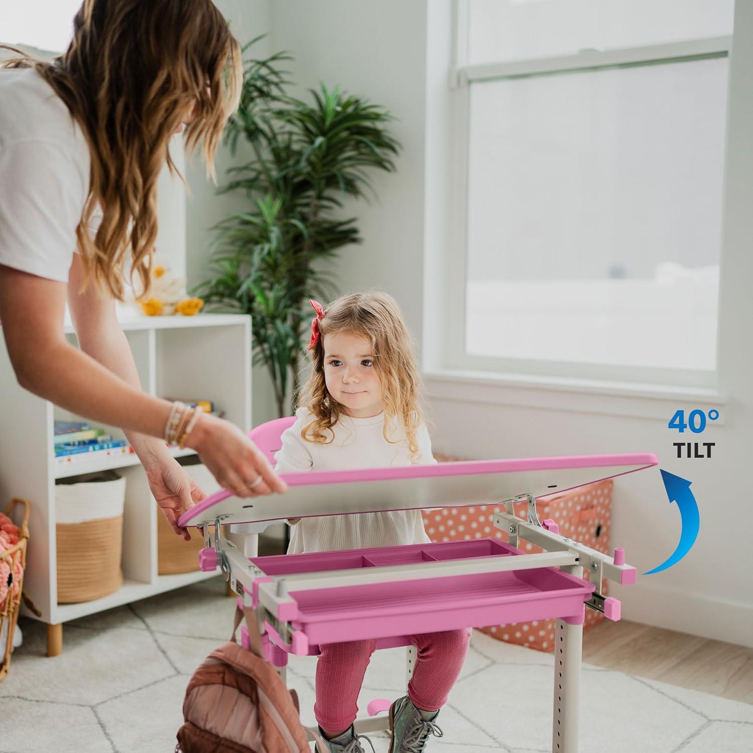 Amarjot Kids Desk and Chair Set with 40 Degree Tilt-able Desktop, Multi-Func Height Adjustable