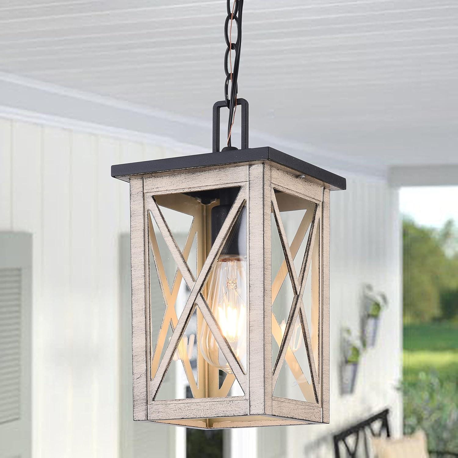 Light Wood Grain Glass Outdoor Pendant Lantern