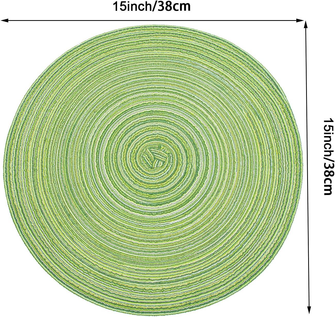 Green Placemats Set of 6 Table Mats for Dining Tables Woven Washable Non-Slip Round Braided Place Mats for Party Holliday