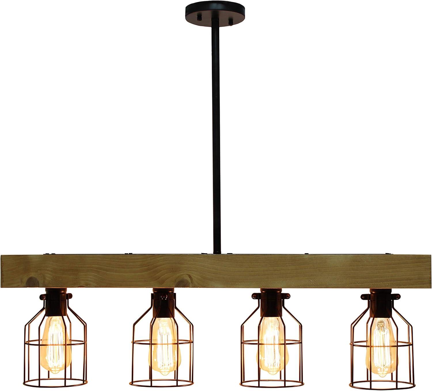 Elegant Designs 47.5" Farmhouse Rustic Cage Ceiling Pendant, Light Wood