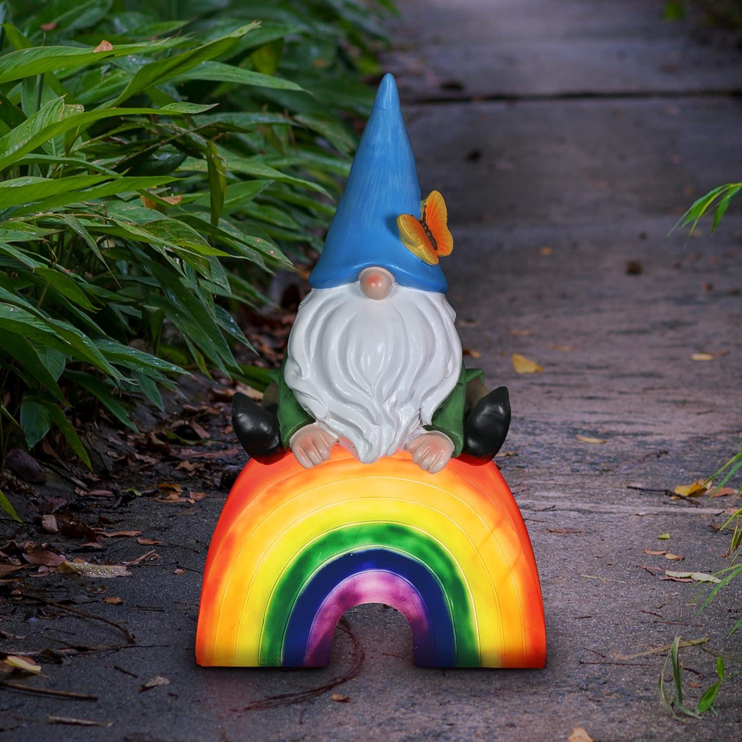 Exhart Gnome on a Glowing Rainbow Statuary with Automatic Timer, 7 by 11.5 Inches