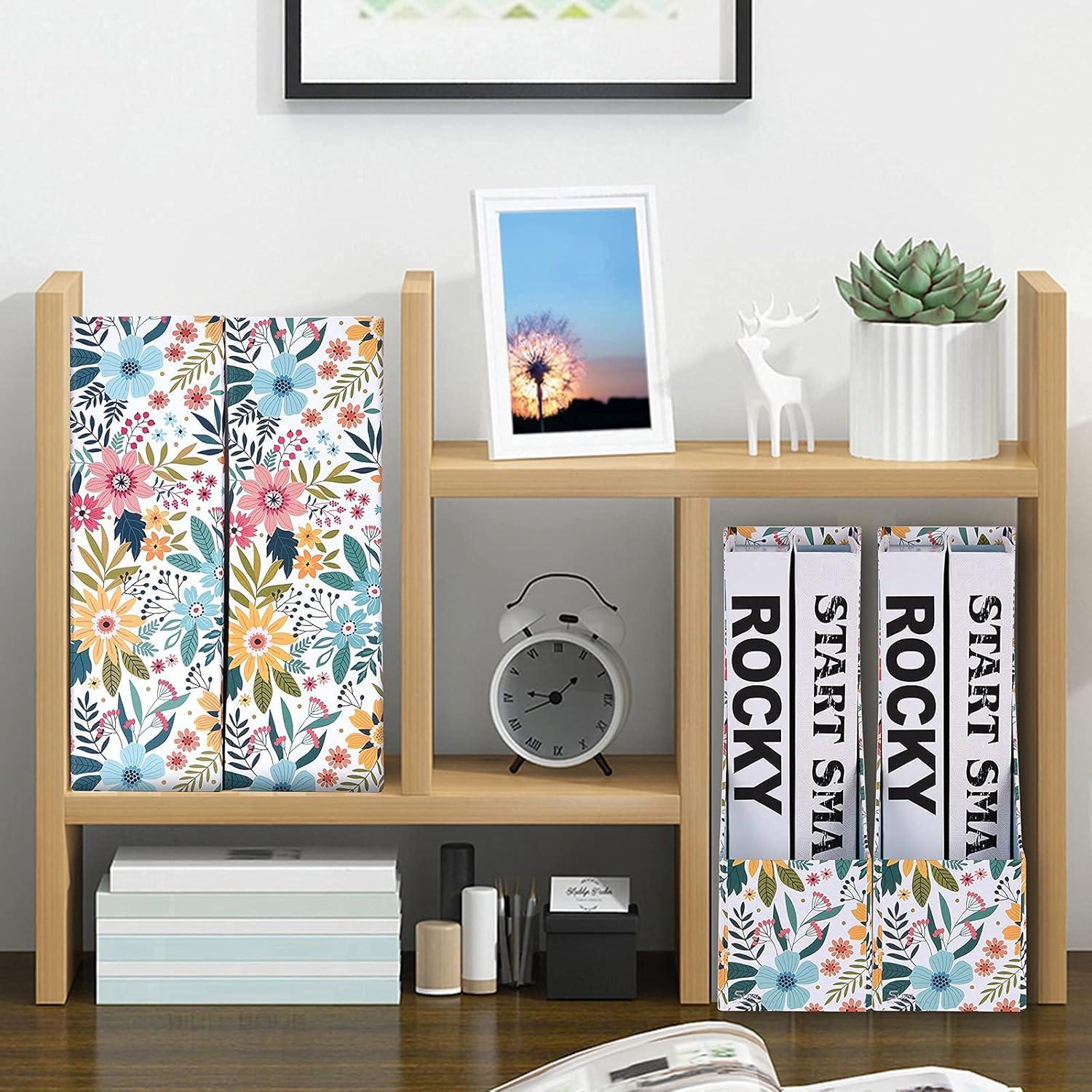 SUIN 2 Packs Foldable Magazine-File Holder, Seamless Floral Design File-Boxes Desk Organizer for Office/Home/School, Cardboard
