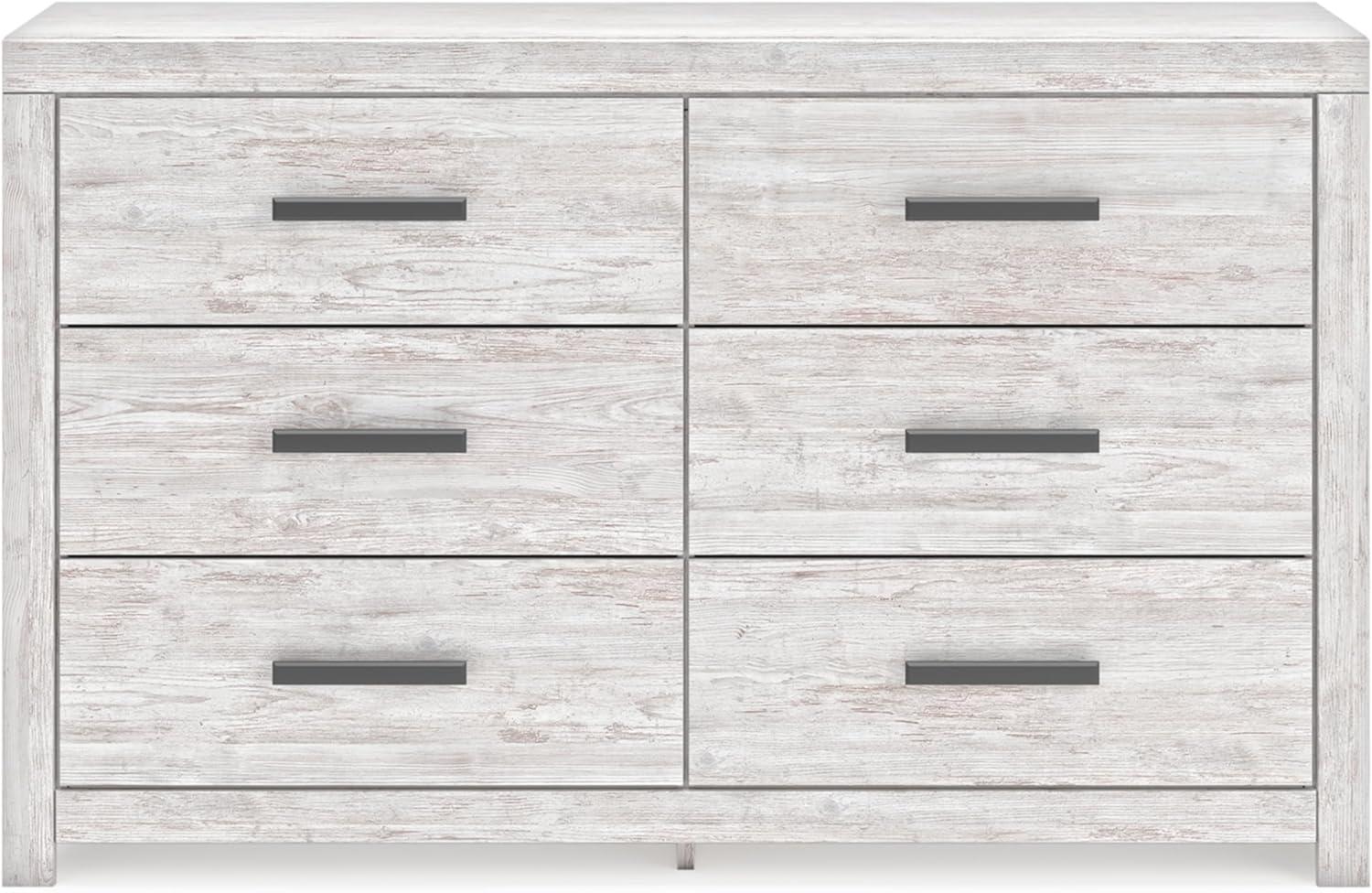 Whitewash Transitional 6-Drawer Dresser with Black Handles