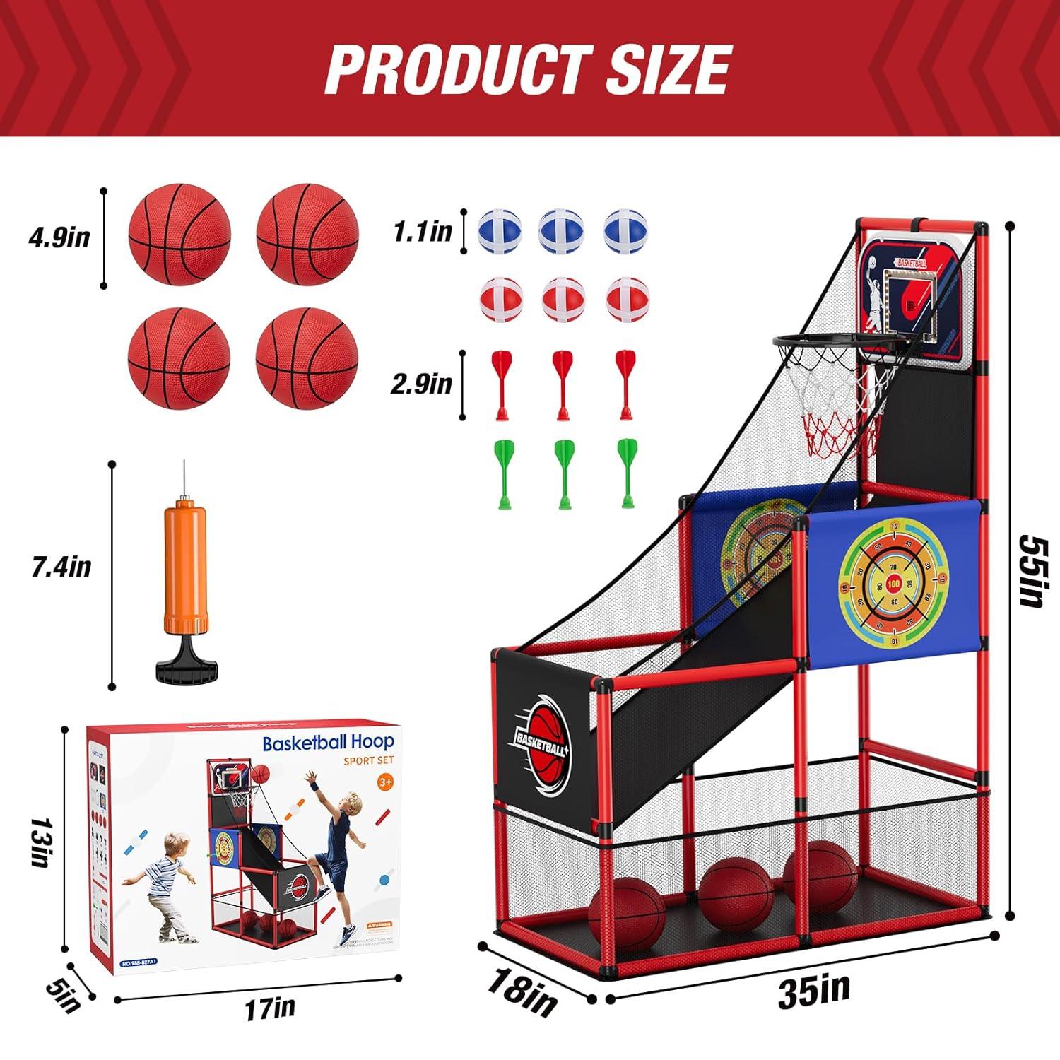 Basketball Arcade Game Indoor Outdoor, Kids Basketball Hoop with 4 Balls & Pump, Single Shot Basketball Game at Home, Carnival Games Sport Toys Gifts for Boys Girls Teens