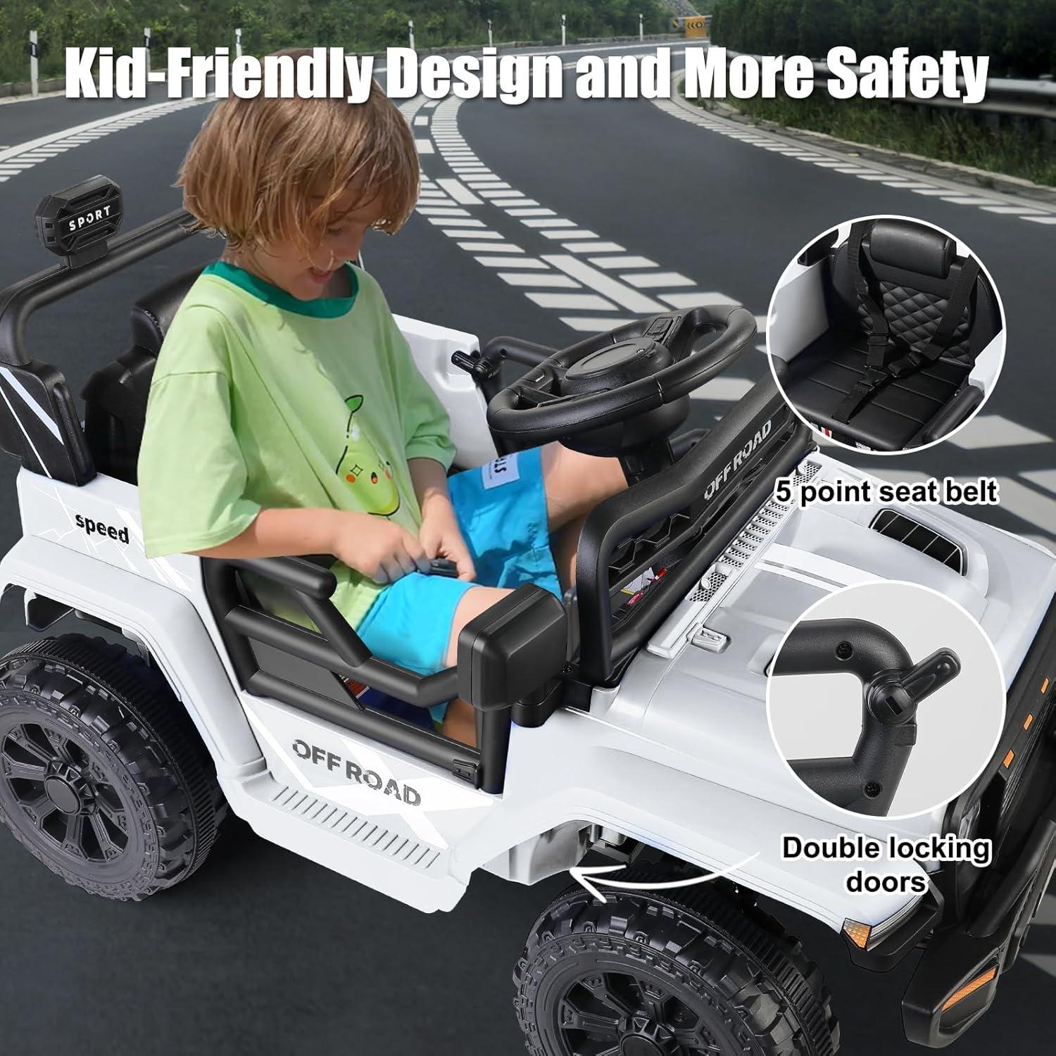 Himimi 12V Ride On Toys For Kids With Remote Control, 1 Seater Kids Electric Car Jeep,LED Lights, Multi-Speed Transmission, MP3 Player