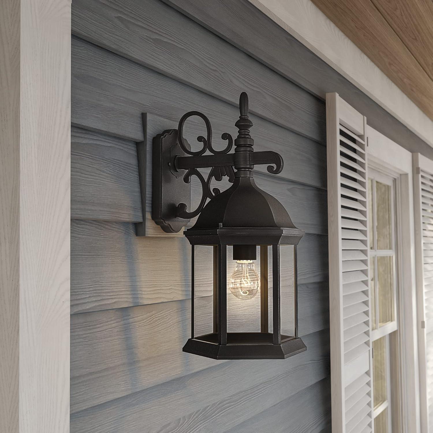 Black Cast Aluminum 14.25" Outdoor Wall Lantern with Clear Glass