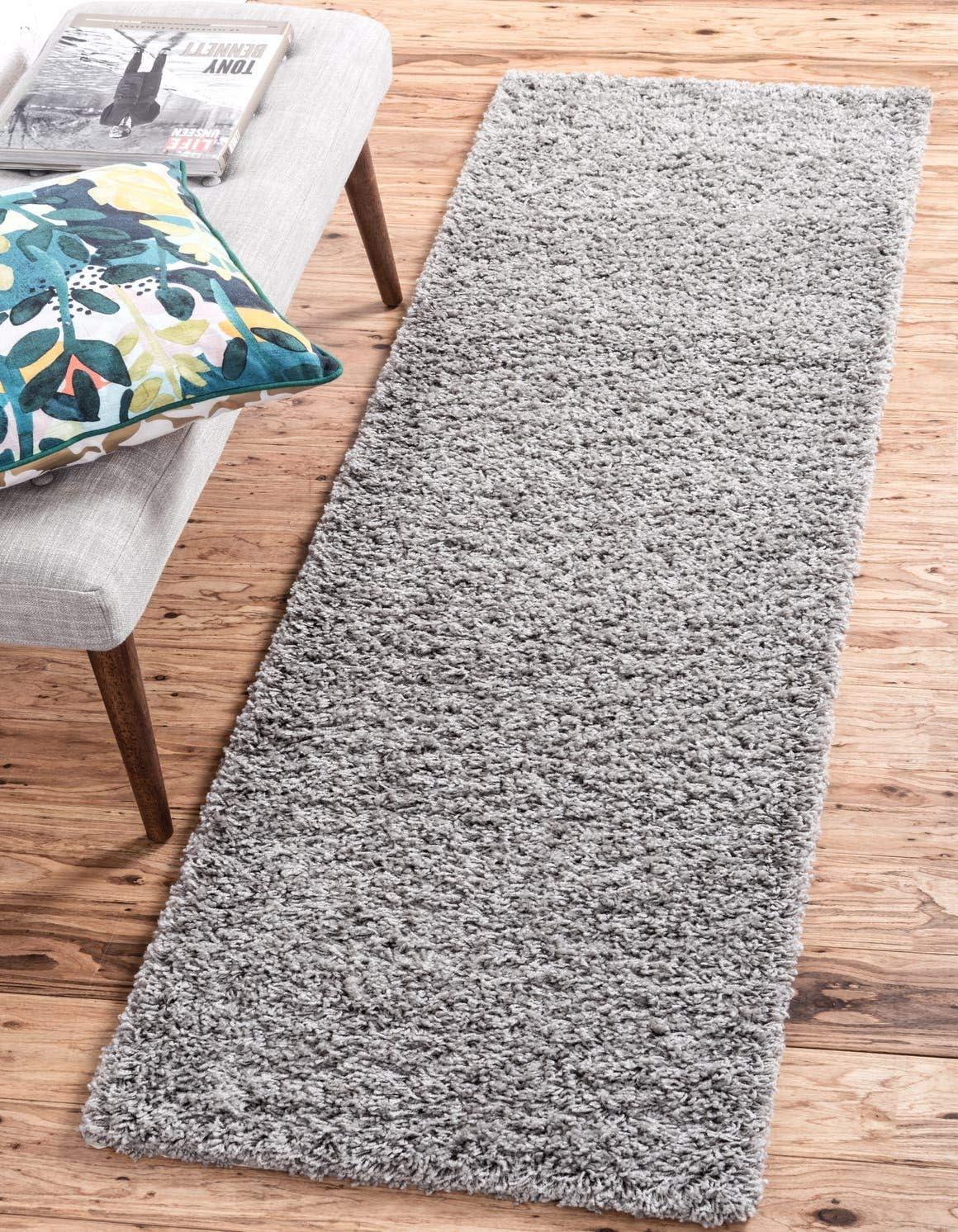 Cloud Gray Easy-Care Synthetic Shag Runner Rug for Kids