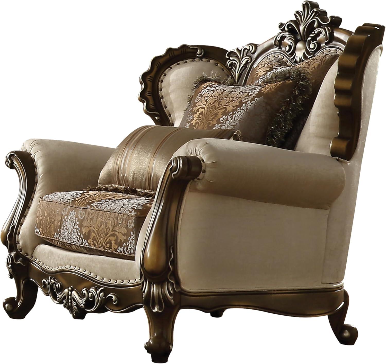 ACME Latisha Chair with Nailhead Trim in Tan Pattern Fabric and Antique Oak