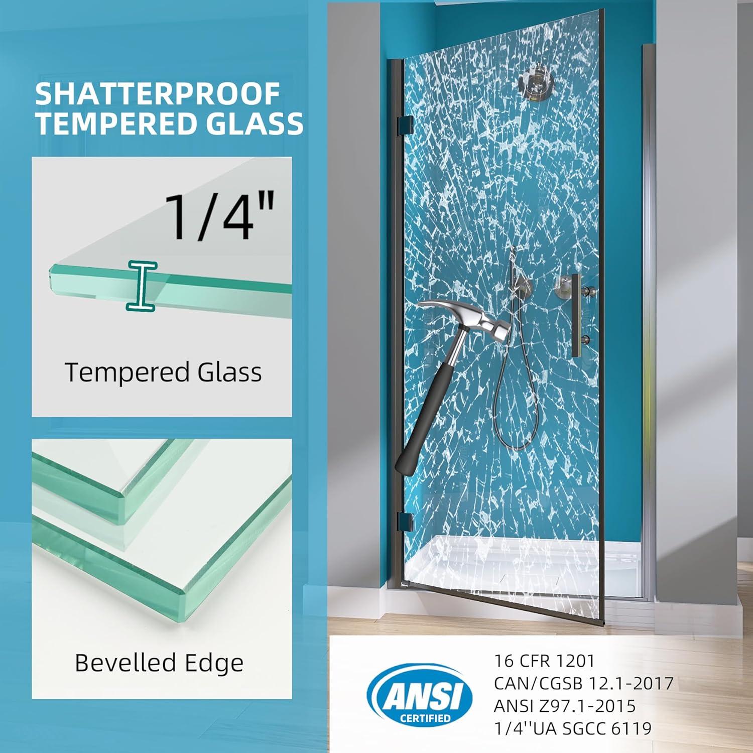 Pivot Shower Doors 36'' - 37.25'' W x 72'' H Door Frameless Pivot Shower Door with Tempered Glass