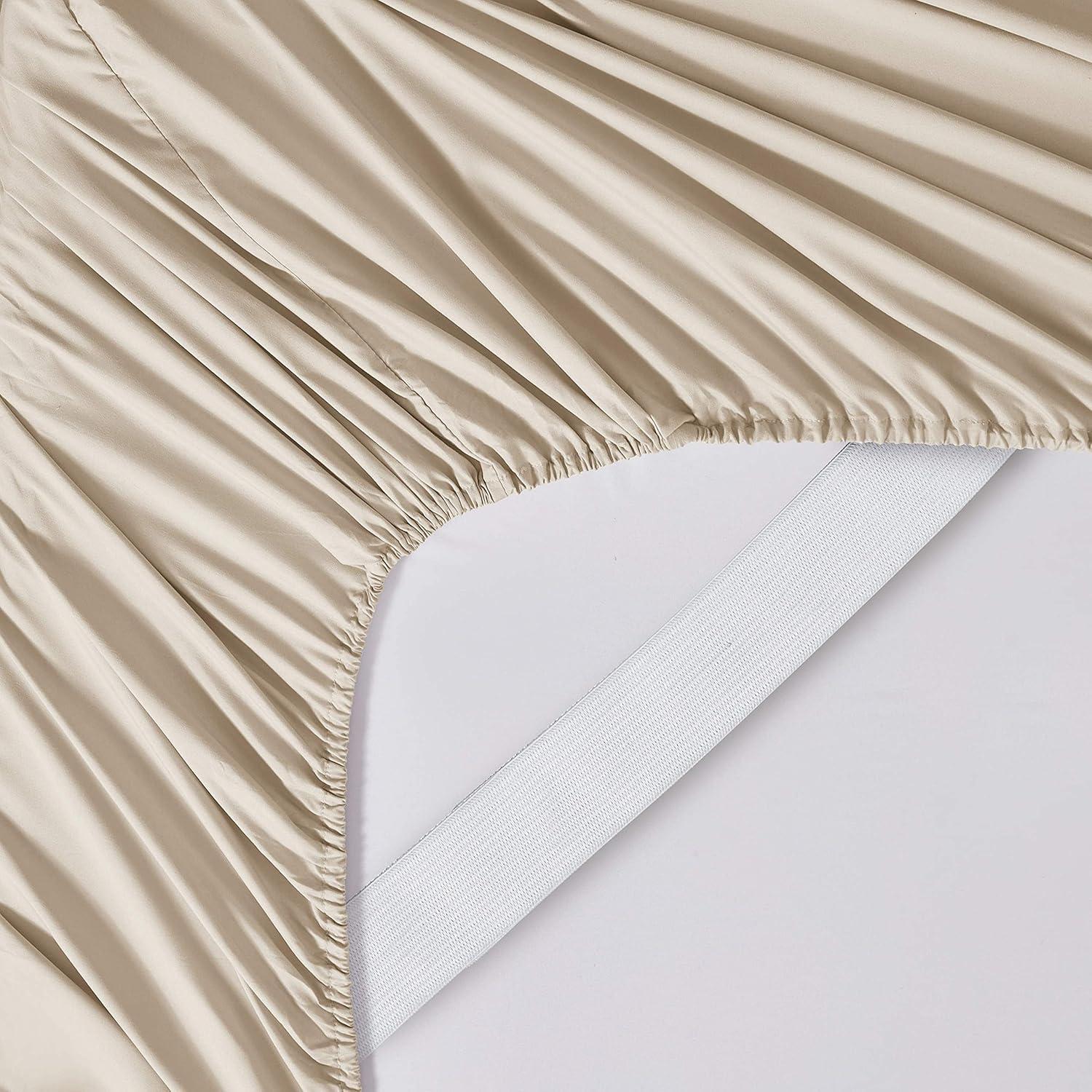 Fitted Sheet Brushed Microfiber Bottom Sheets with Built in Sheet Straps by Sweet Home Collection® - Twin, Beige