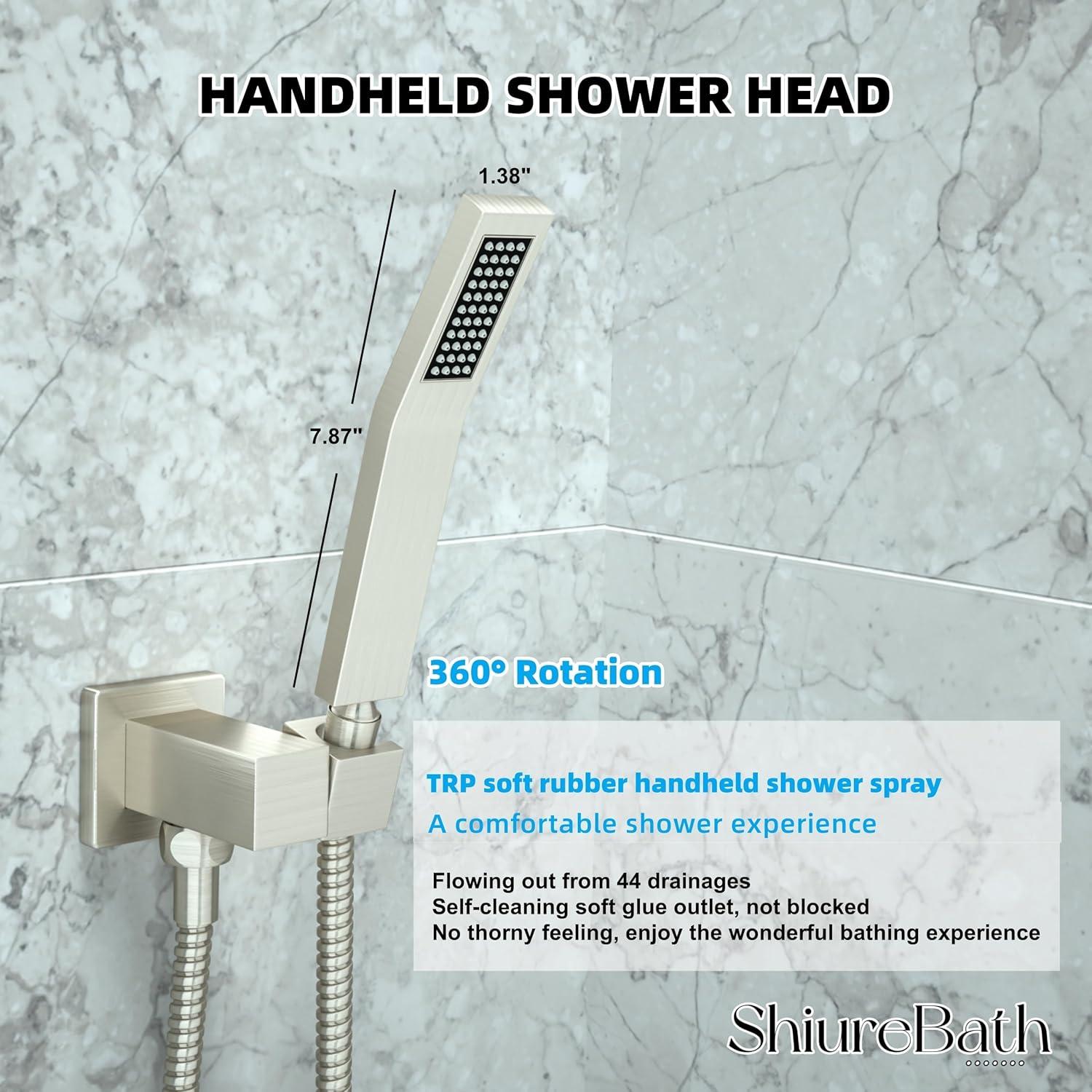 Zovajonia Shower System 12 Inches Shower Faucet Set, Rain Shower Head with Handheld Spray Bathroom Wall Mount Shower Fixtures Brushed Nickel