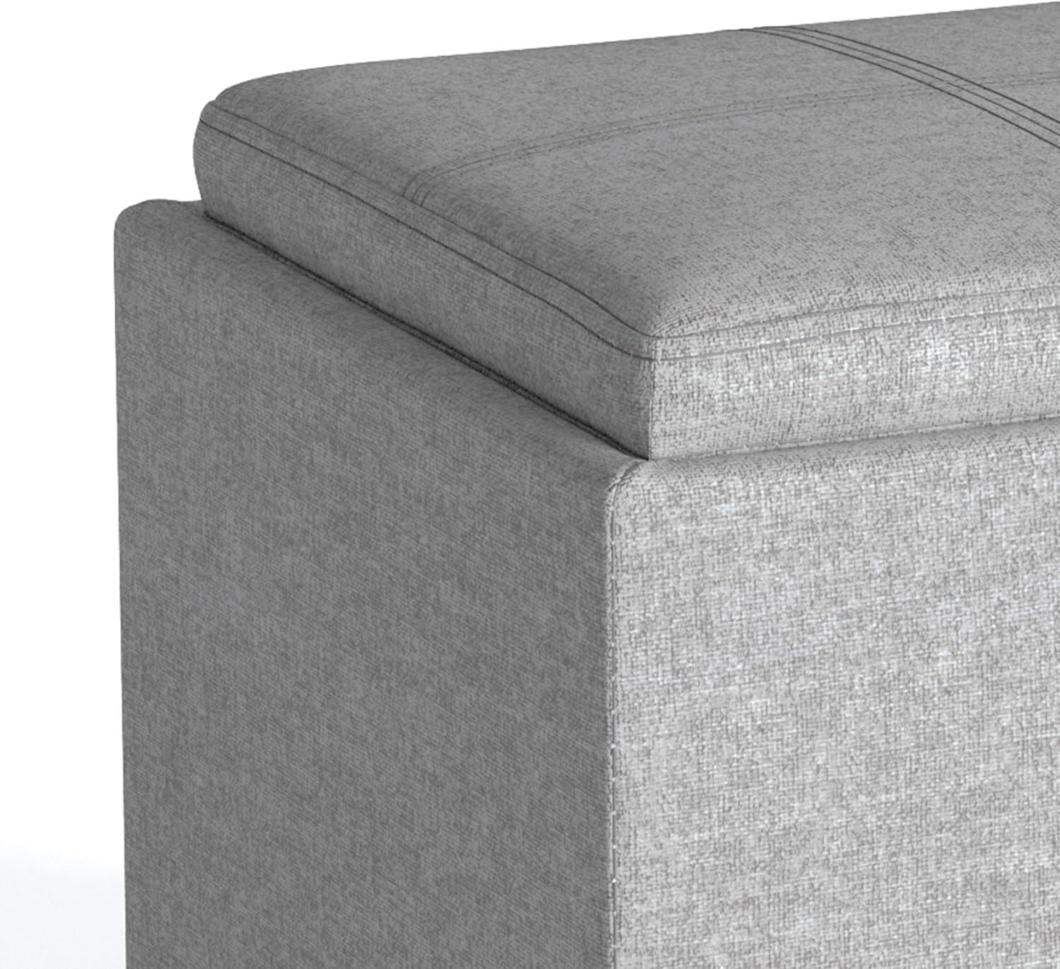 Simpli Home Rockwood Cube Storage Ottoman With Tray In Cloud Grey Linen Look Fabric