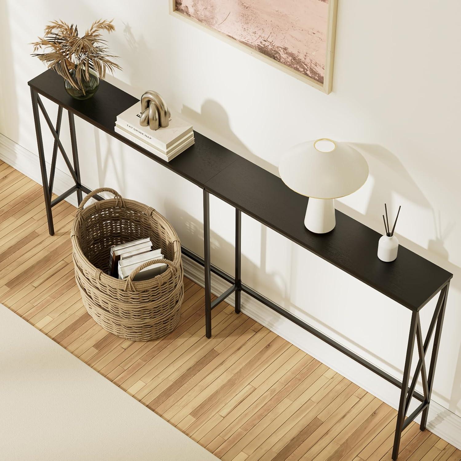 70.9'' Black Metal Extra Narrow Console Table with Storage