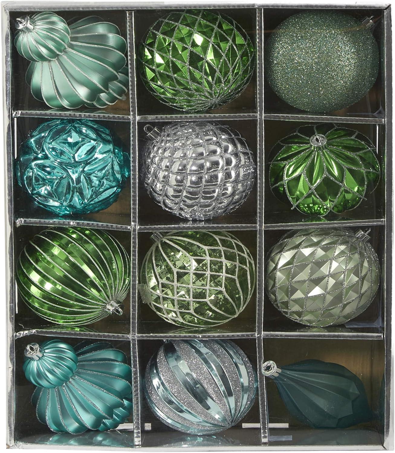 Nearly Natural Holiday Lux Shatterproof, 12 Count Christmas Tree Ornament Set