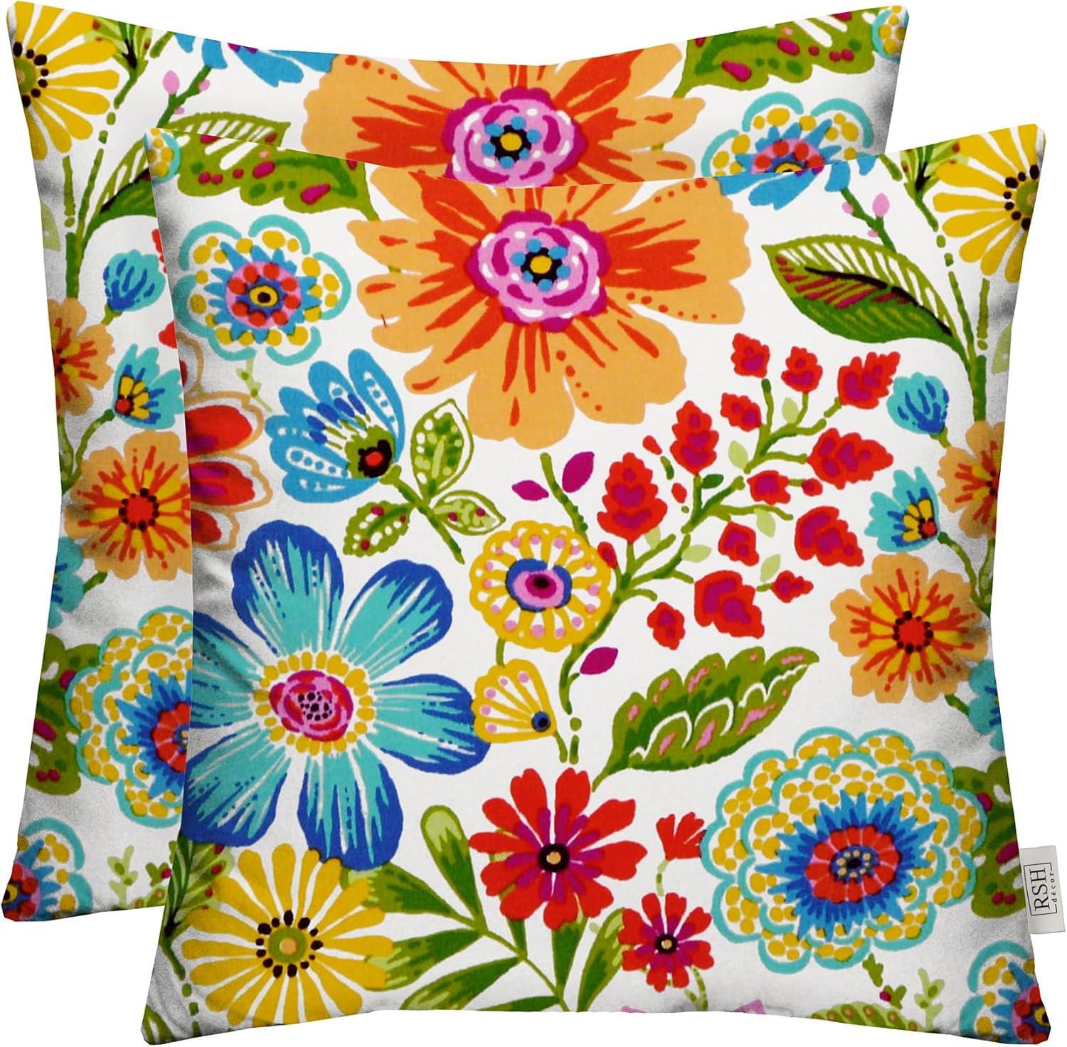 Colorful Floral 17" Square Outdoor Throw Pillow Set