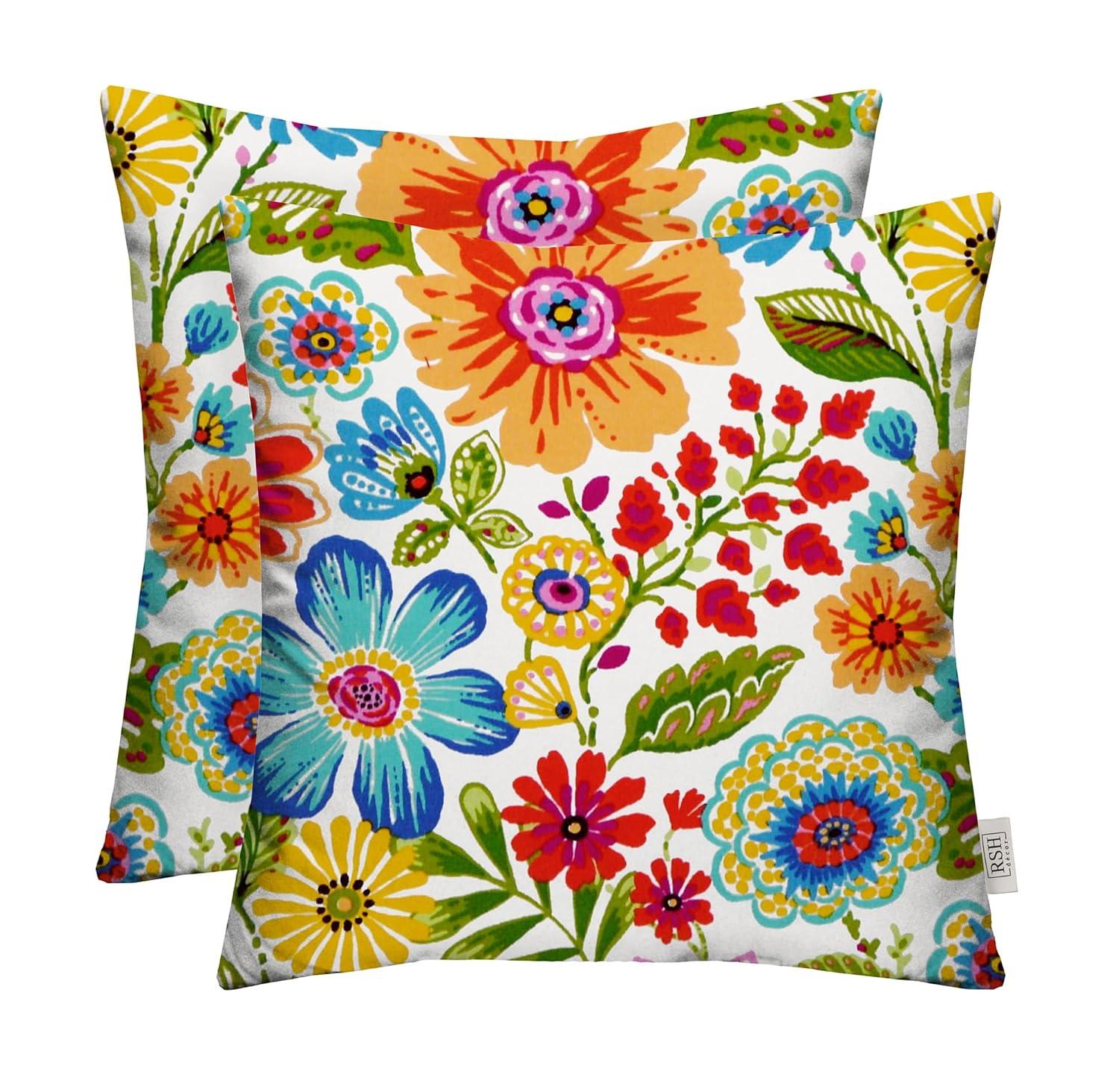 Colorful Floral 17" Square Outdoor Throw Pillow Set