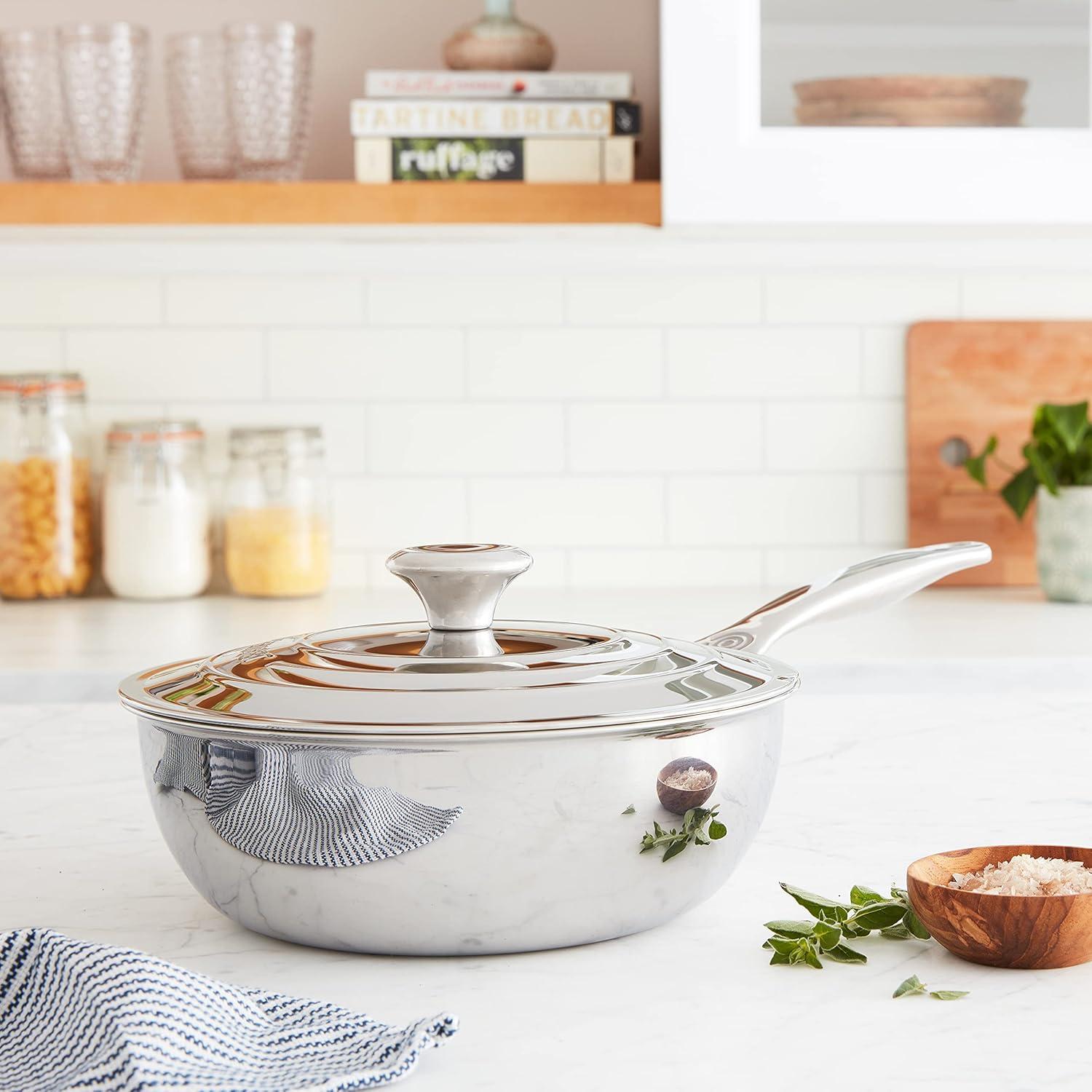 Le Creuset Stainless Steel Saucier Pan with Lid