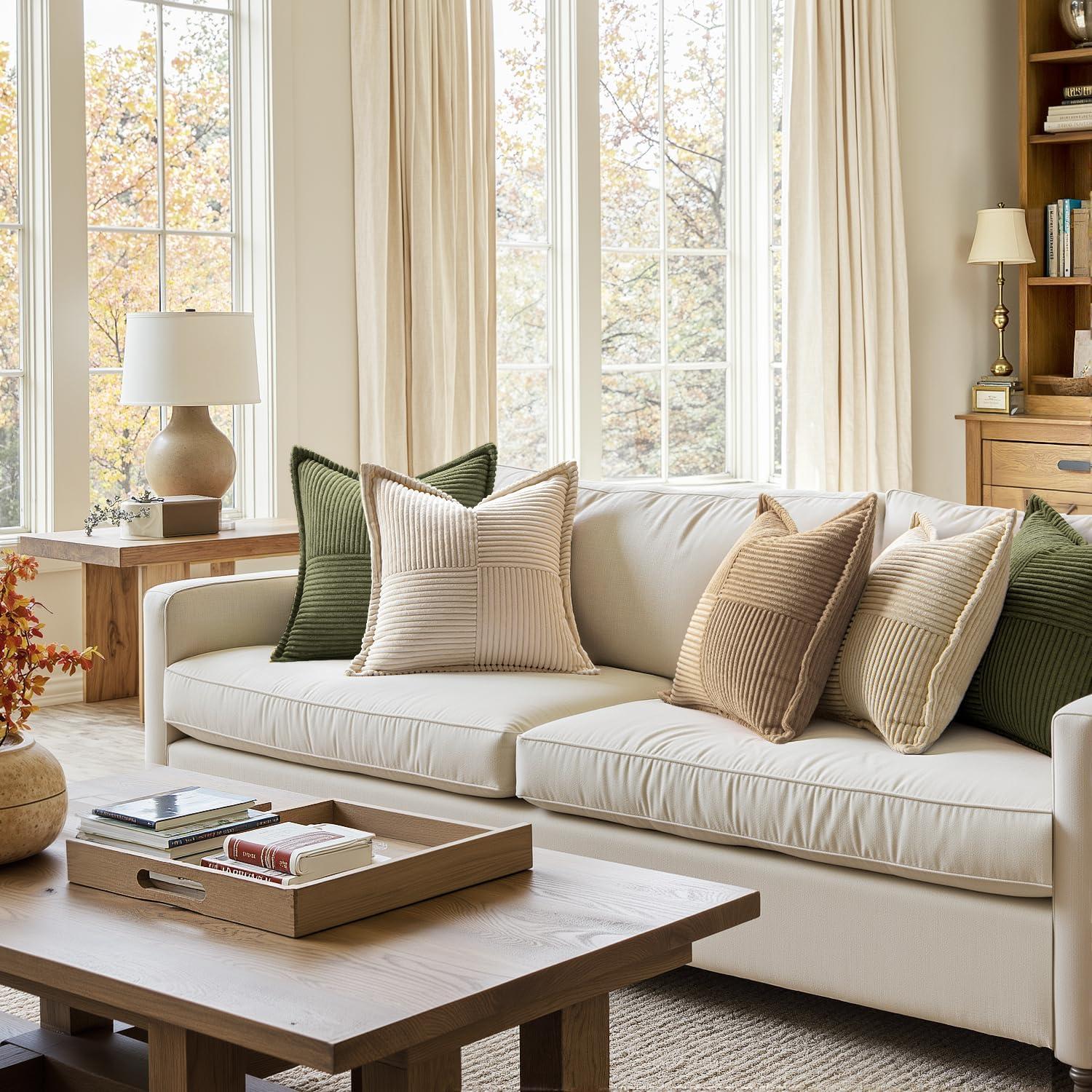 Line Apparel ecommerce Corduroy Pillow Covers With Splicing Set Of 2